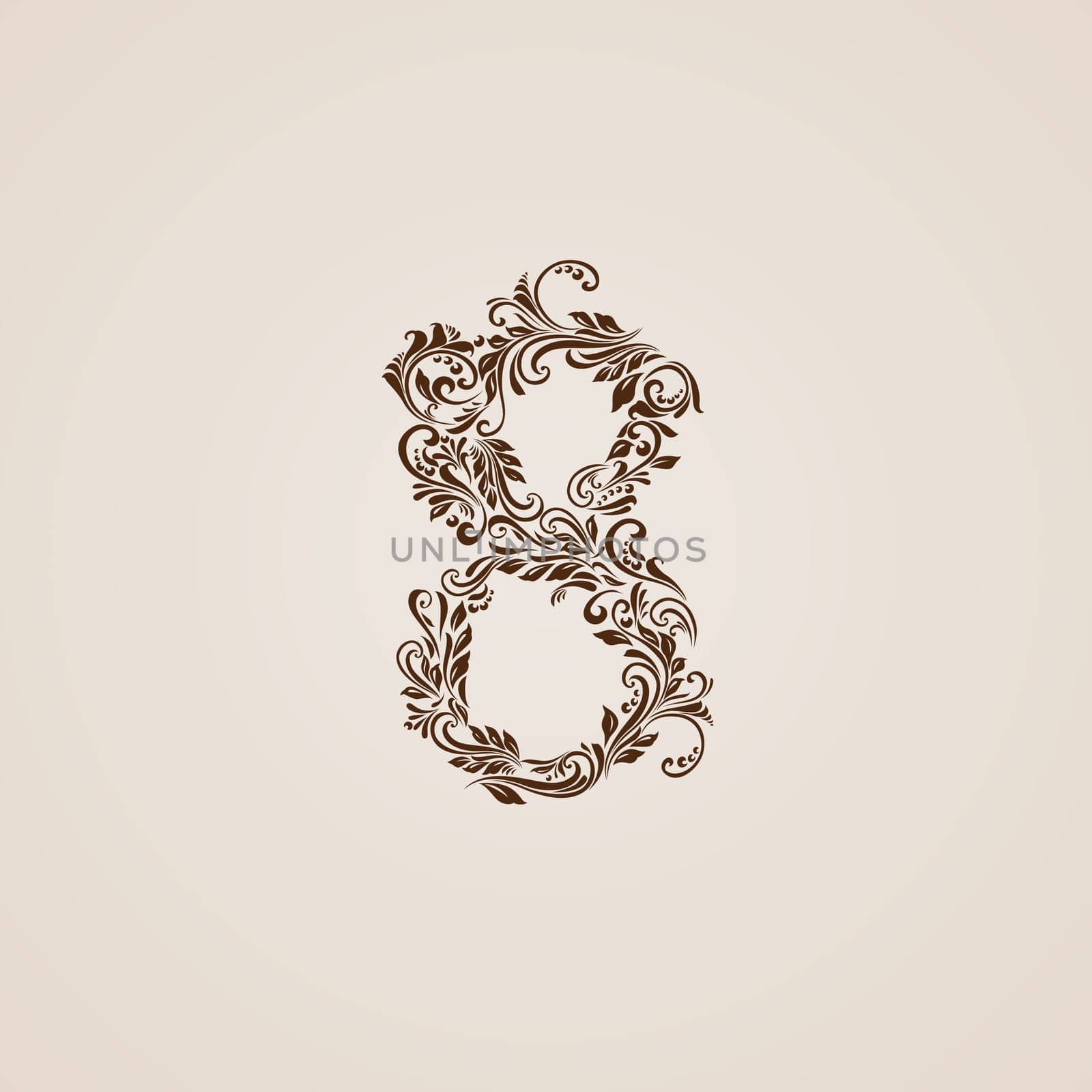 Richly decorated eight digit on beige background.