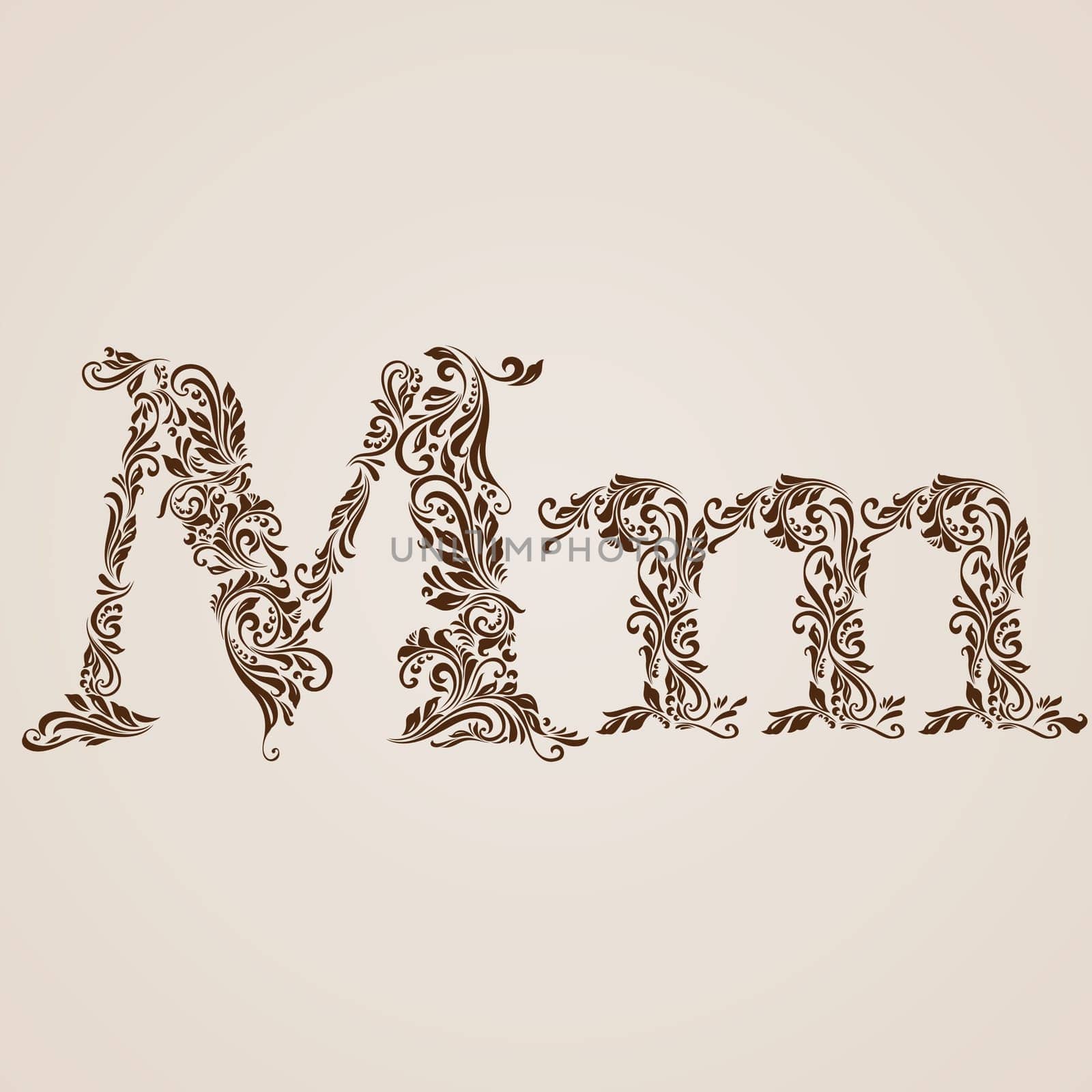 Handsomely decorated letter m in upper and lower case.