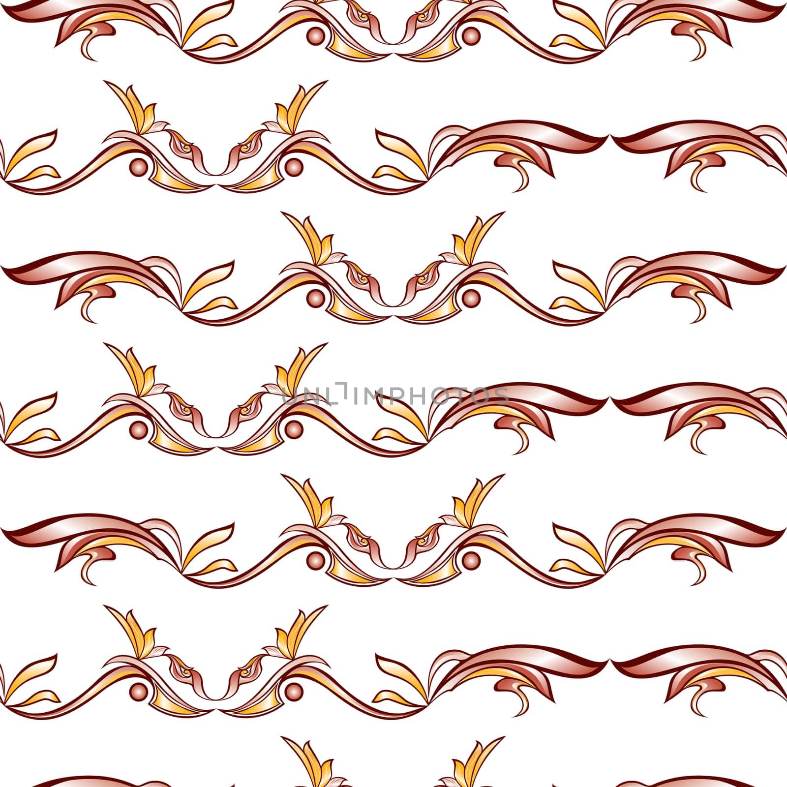 Patterns in the form of vines abstact trees on a light beige background. Seven gorizontal lines