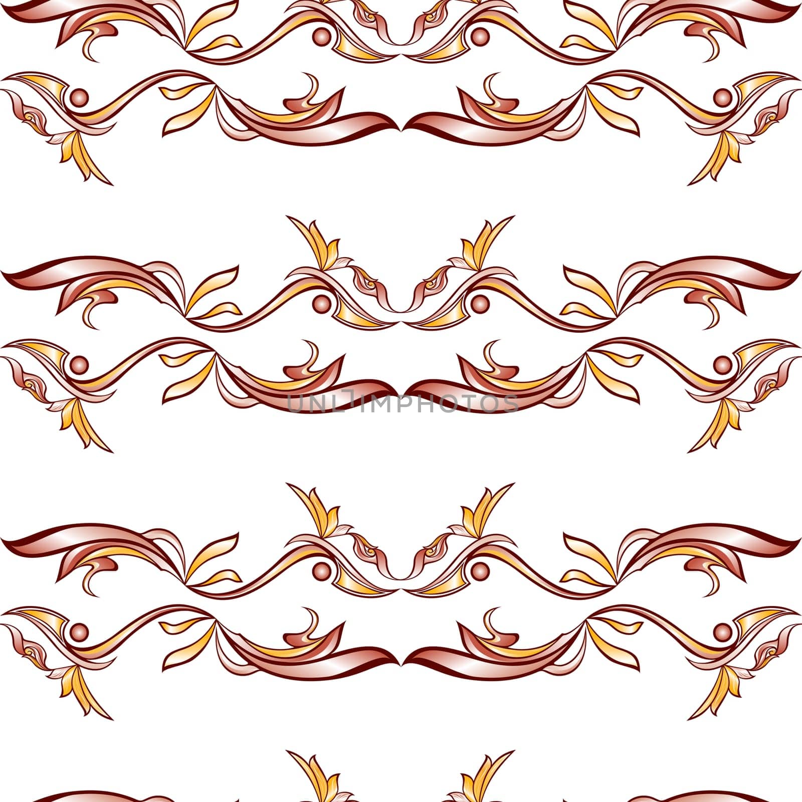 Patterns in the form of vines abstact trees on a light beige background. Three gorizontal lines