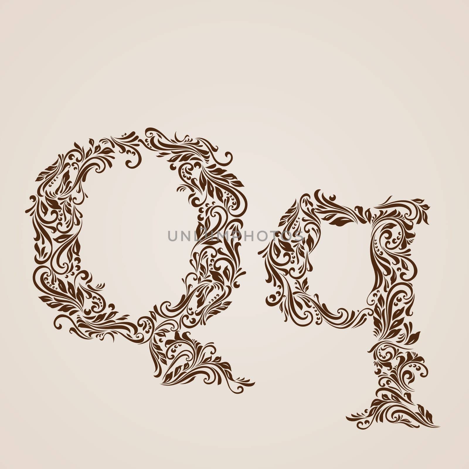 Handsomely decorated letter q in upper and lower case.