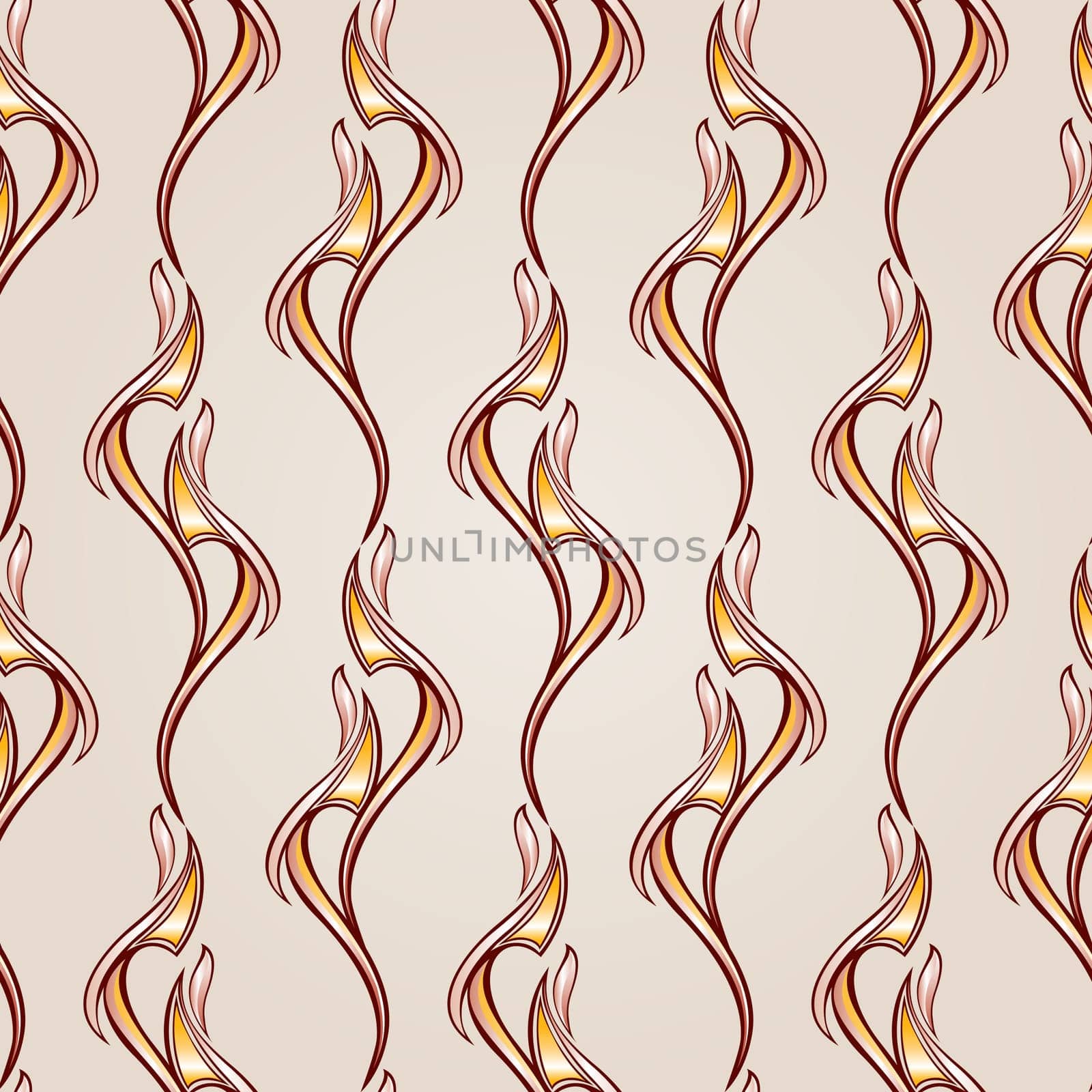 Seven patterns in the form of vines abstact trees on a light beige background.