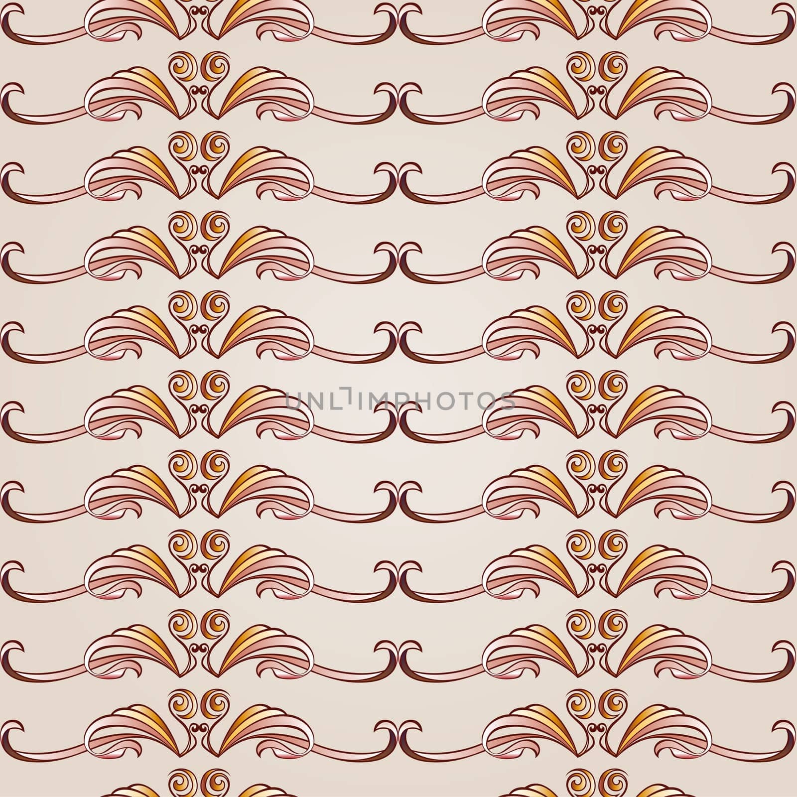 Gorizontal patterns  in the form of vines abstact trees on a light beige background
