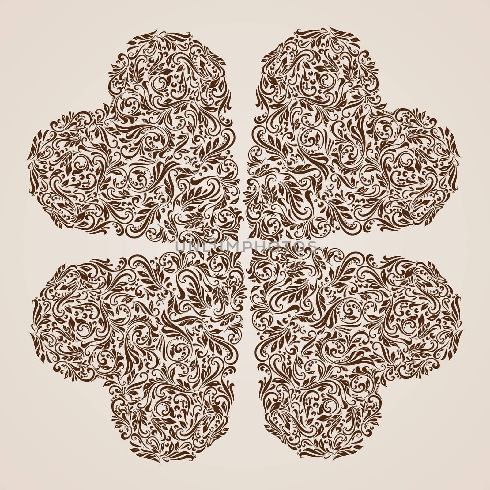 Decorative four hearts of the rich brown ornament