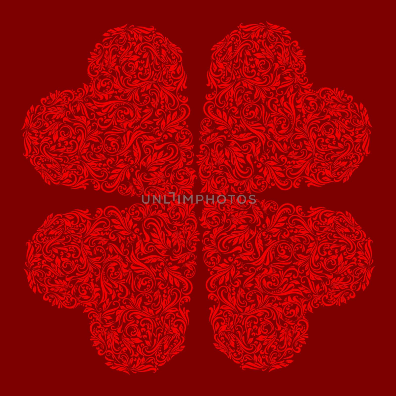 Decorative four hearts of the rich red ornament