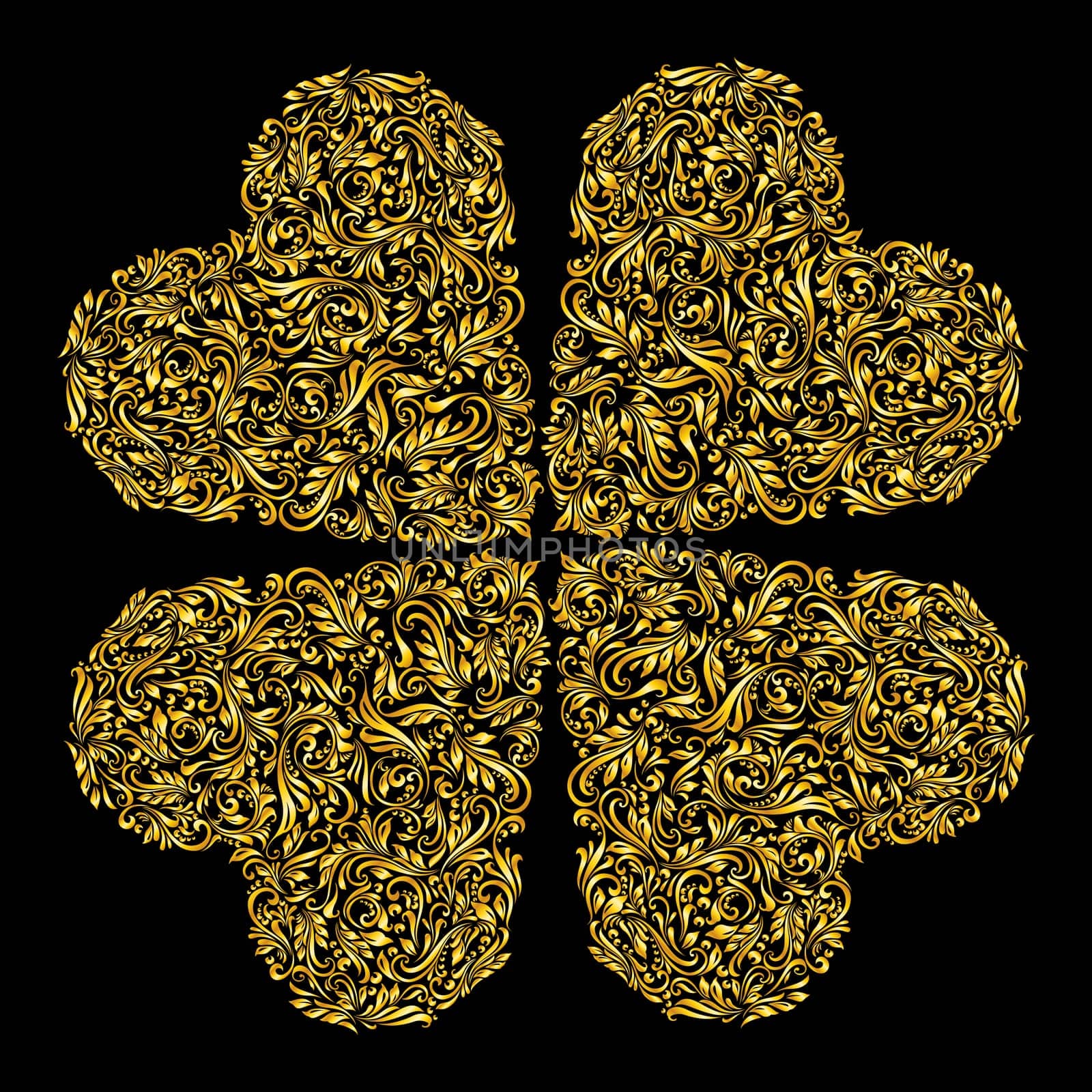 Decorative four hearts of the rich gold ornament