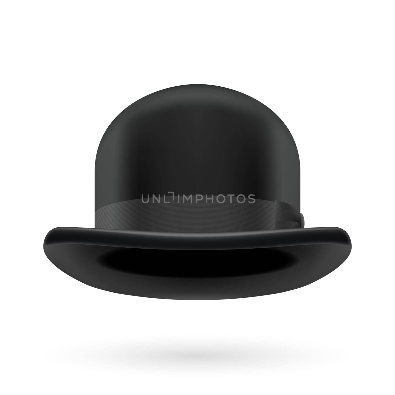 Black round traditional hat with hatband on white background.