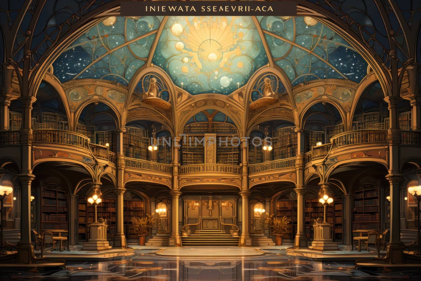 An awe-inspiring depiction of celestial libraries, ancient repositories of boundless universal wisdom.