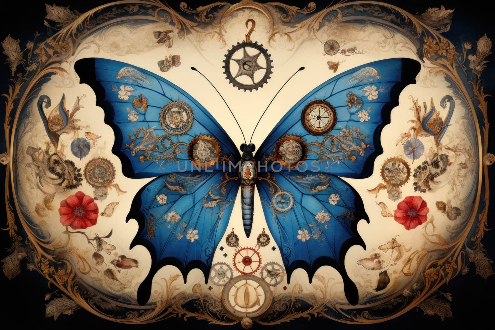 An enchanting portrayal of ethereal clockwork butterflies, fluttering gracefully with intricate precision, each adorned with intricate gears and delicate wings that shimmer with fantastical hues.