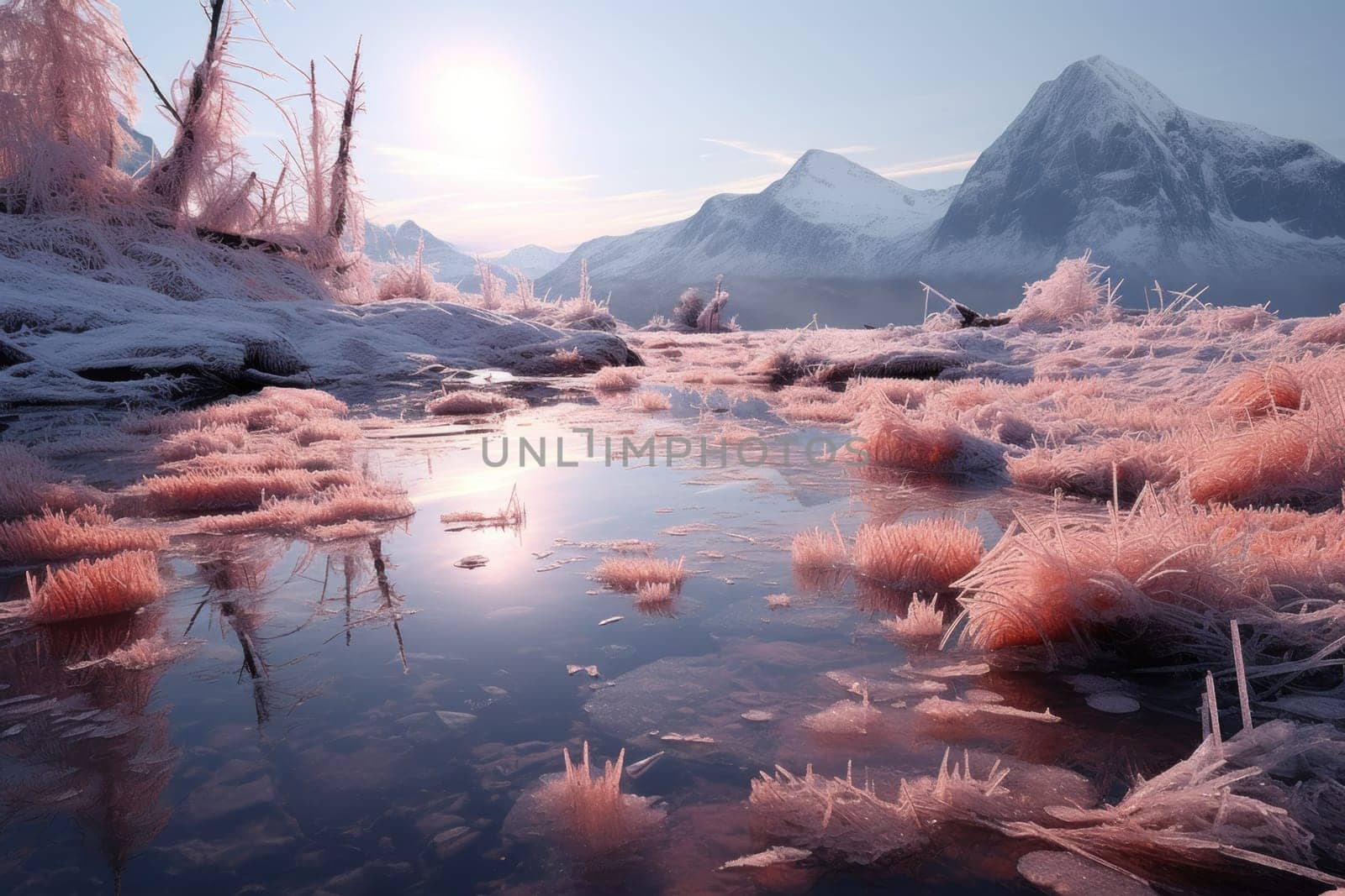 An exquisite visual representation of winter's enchantment, featuring frozen lakes, rivers, and ponds.