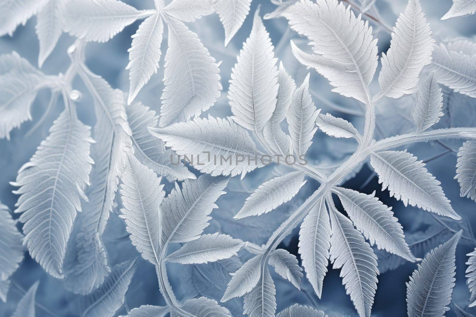 An exquisite display of artistry, capturing the intricate and mesmerizing patterns formed by frost on windows, leaves, and various surfaces through the lens of macro photography, resulting in striking and abstract visual compositions.