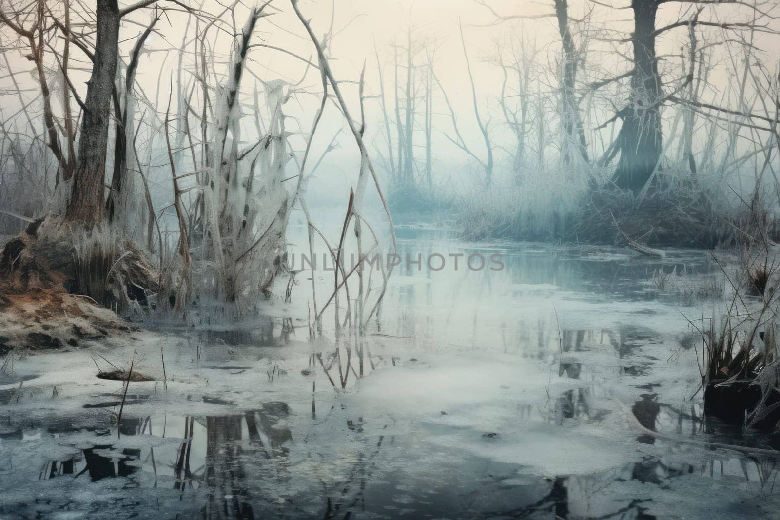 An exquisite visual representation of winter's enchantment, featuring frozen lakes, rivers, and ponds.