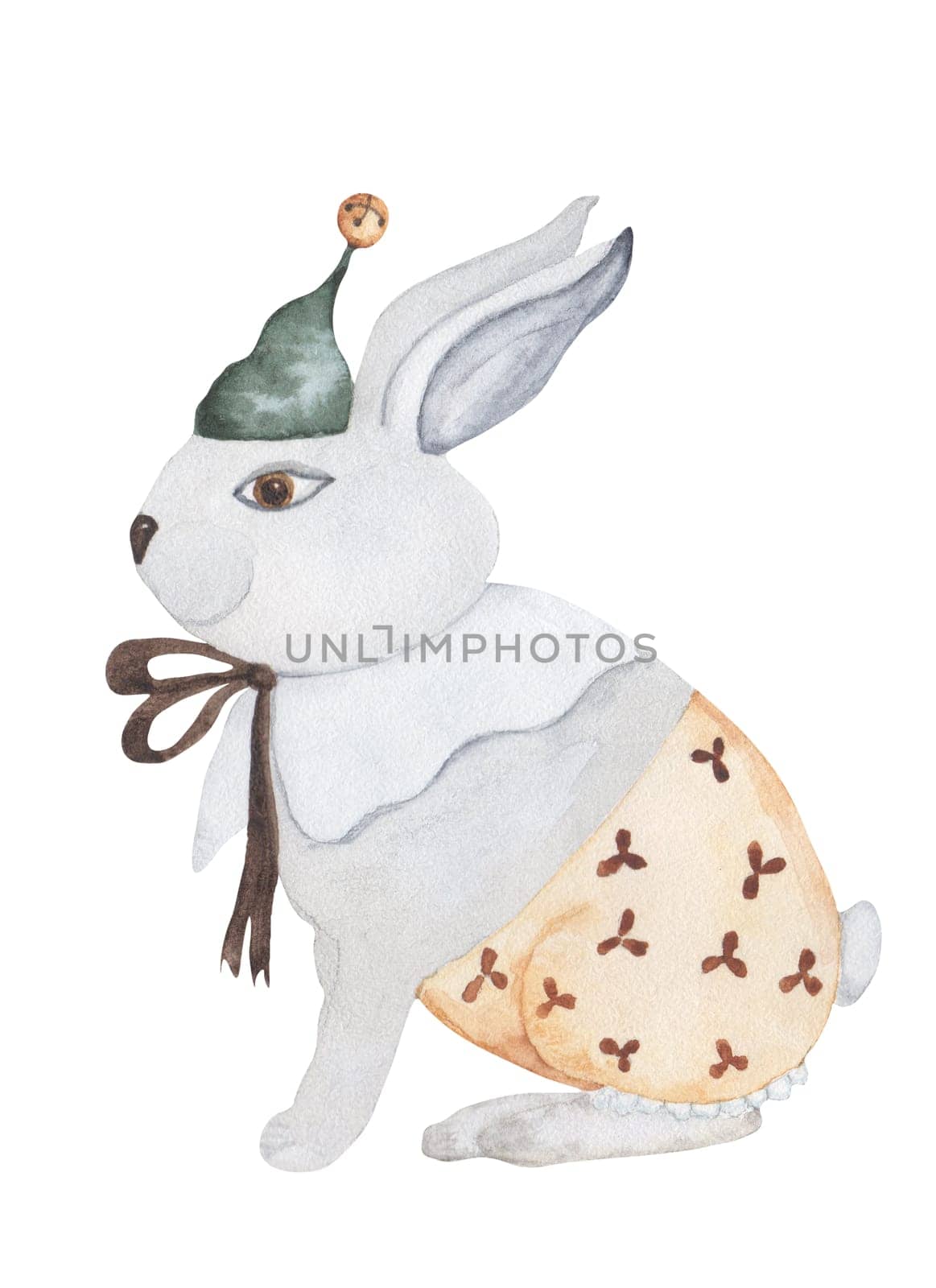 cute christmas vintage bunny. watercolor drawing without background. for your design banner cards invitation print on pillows t-shirts. High quality illustration