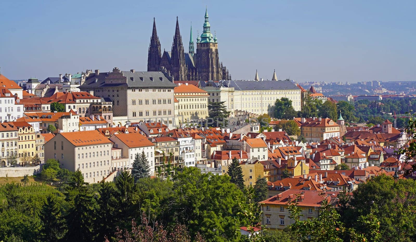 St. Vitus Cathedral.mView from Charles Bridge to Prague Castle. Concept - tourism, travel.