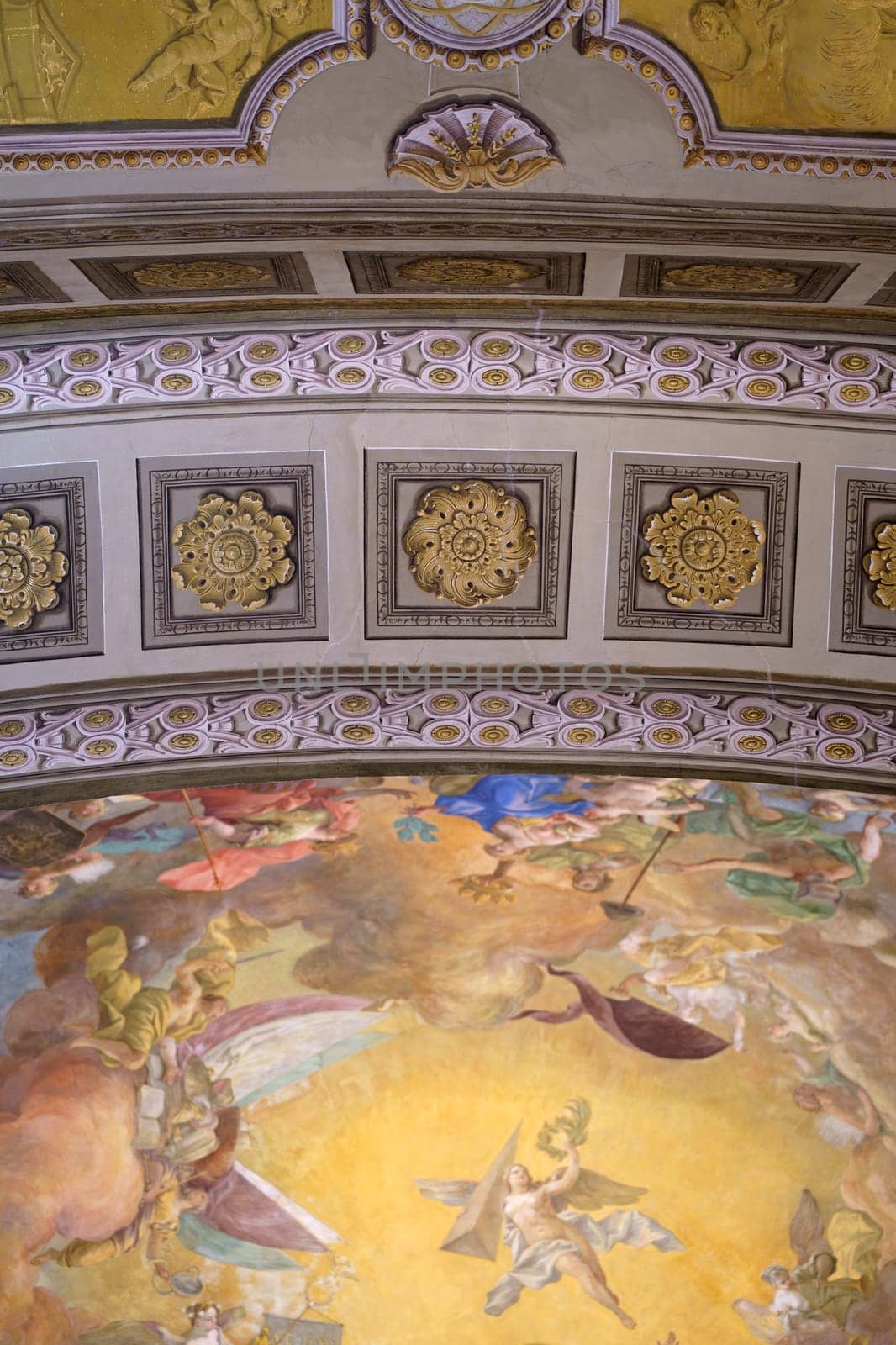 Ceiling frescoes painting, allegory of peace heaven by Daniel Gran at Austrian National Library in Vienna.