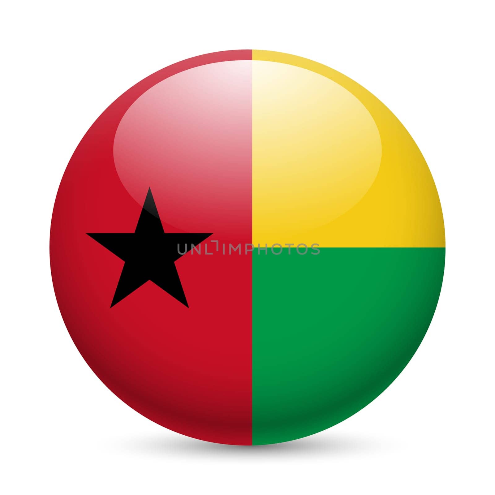 Flag of Guinea-Bissau as round glossy icon. Button with flag colors