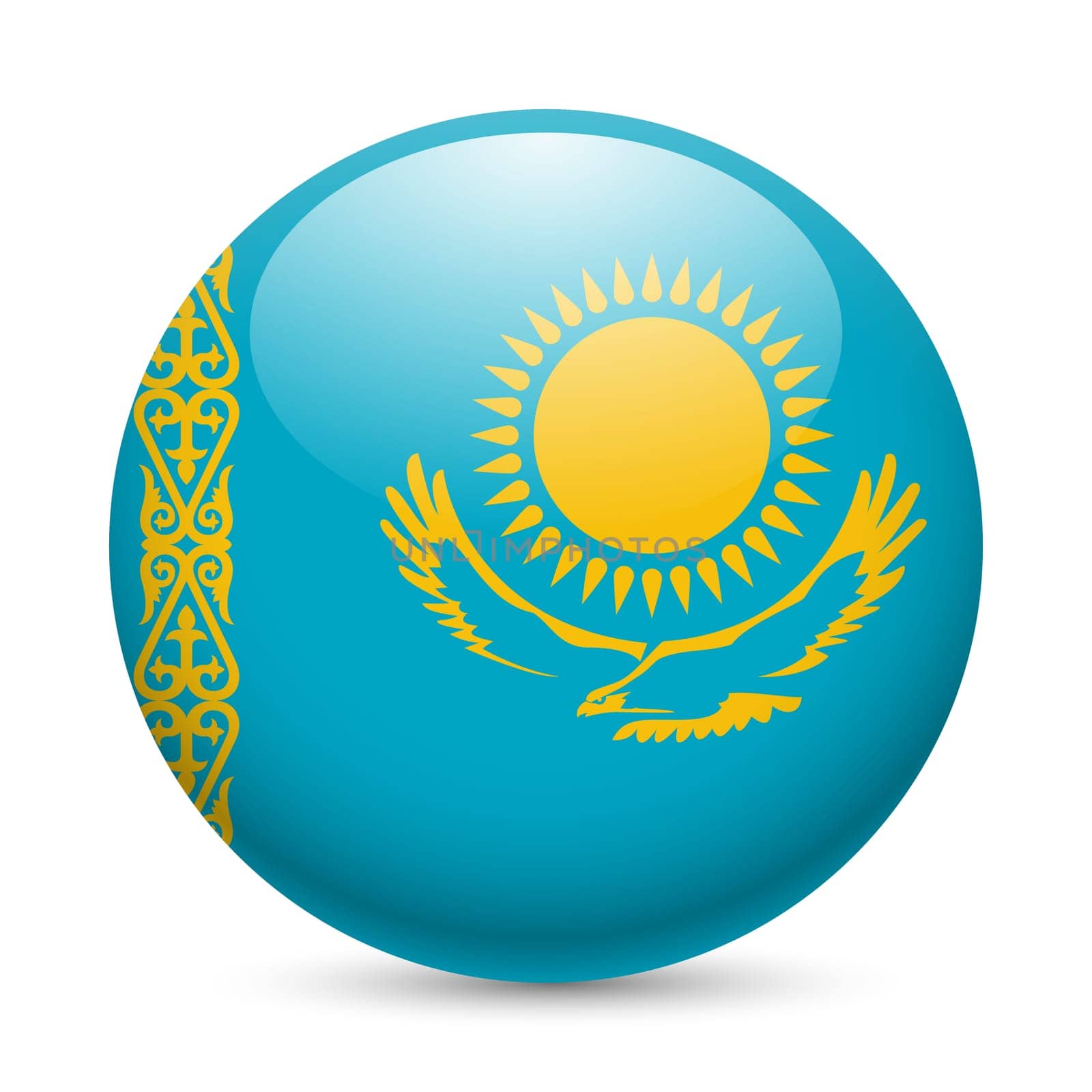 Flag of Kazakhstan as round glossy icon. Button with Kazakh flag