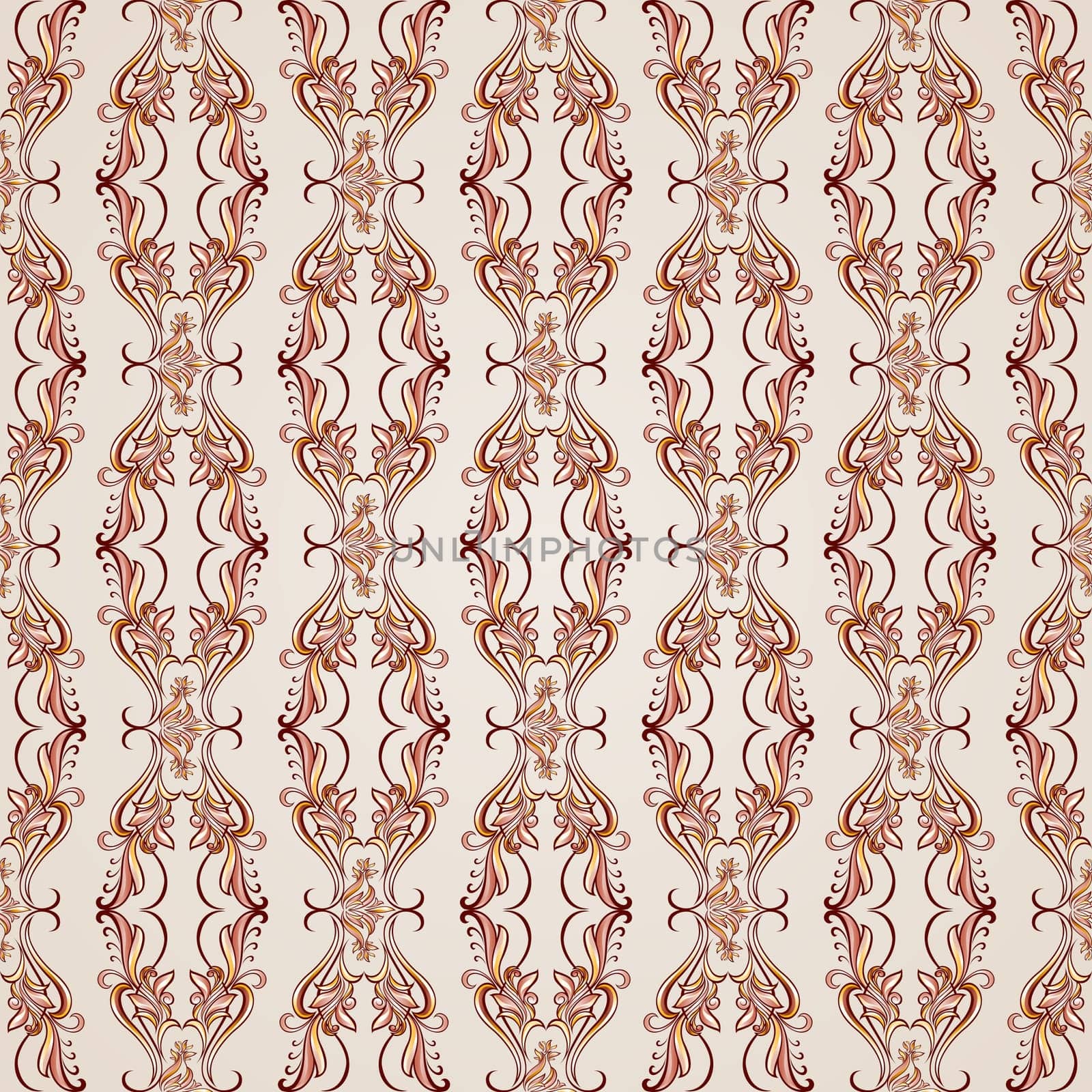 Seamless pattern with florid elements brown and rose pink shades