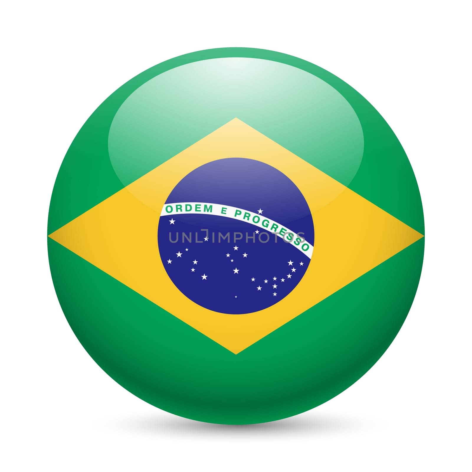 Flag of Brazil as round glossy icon. Button with Brazilian flag