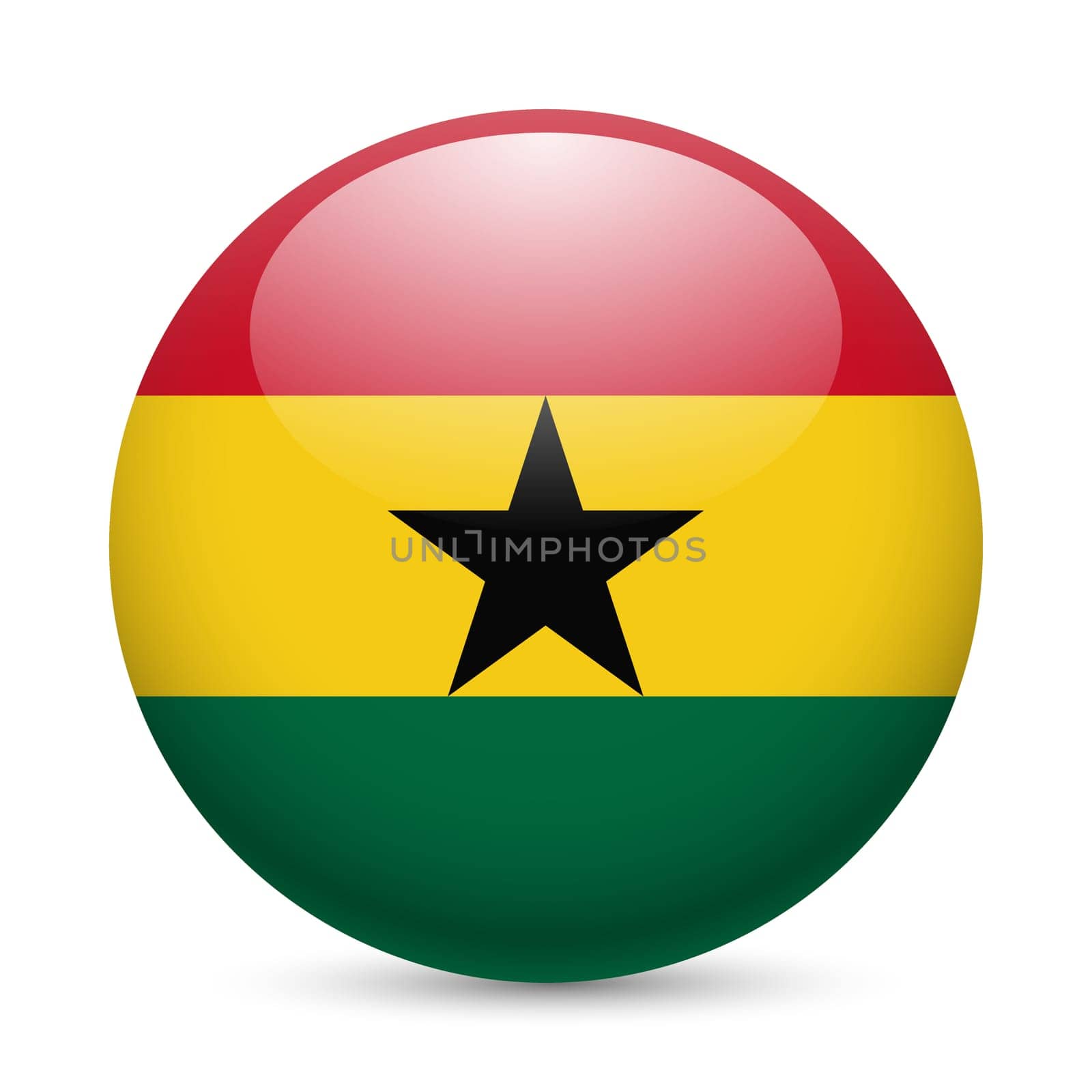 Flag of Ghana as round glossy icon. Button with Ghanaian flag