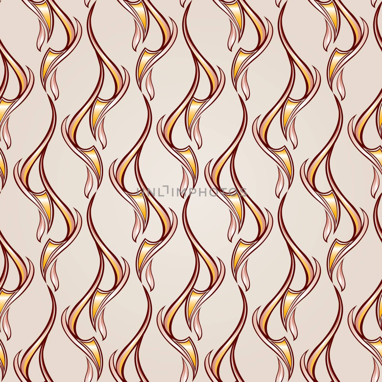 Wavy paperhangings in the form of vines abstact trees on a light beige background