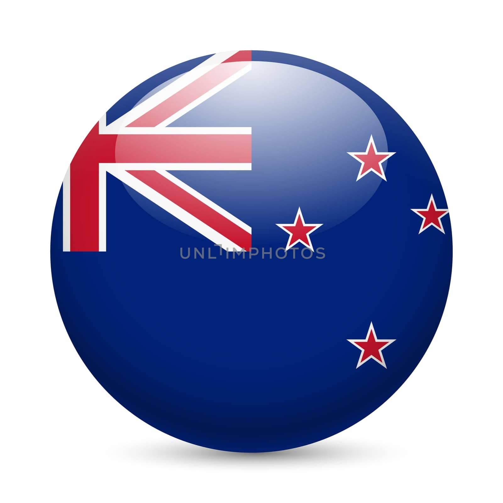 Flag of New Zealand as round glossy icon. Button with flag colors