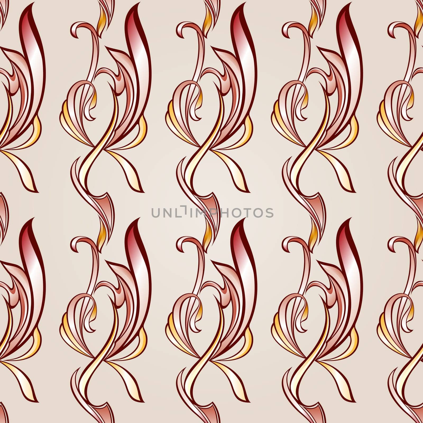 Patterns vertical in the form of vines abstact trees on a light beige background