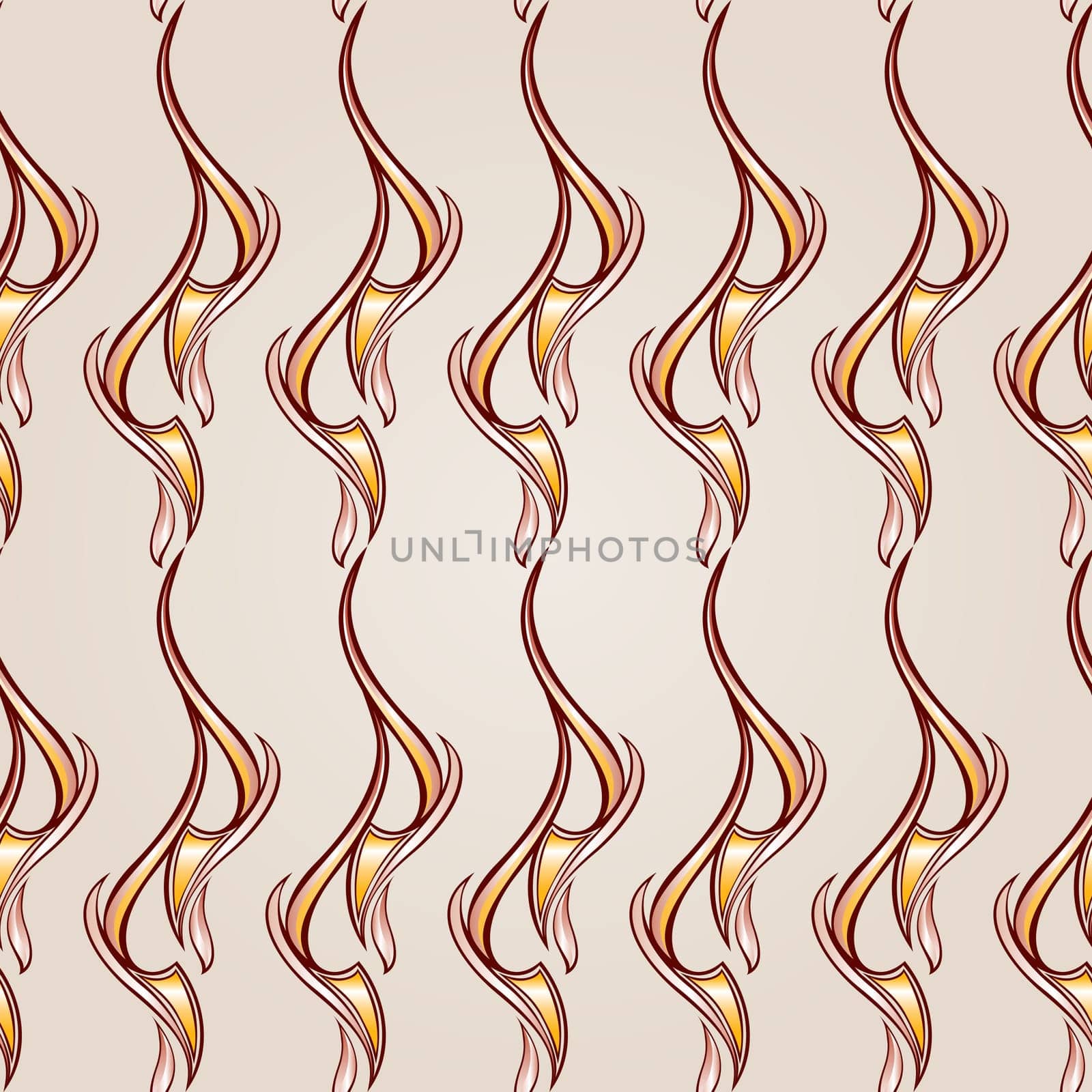 Wavy patterns in the form of vines abstact trees on a light beige background. Five lines.