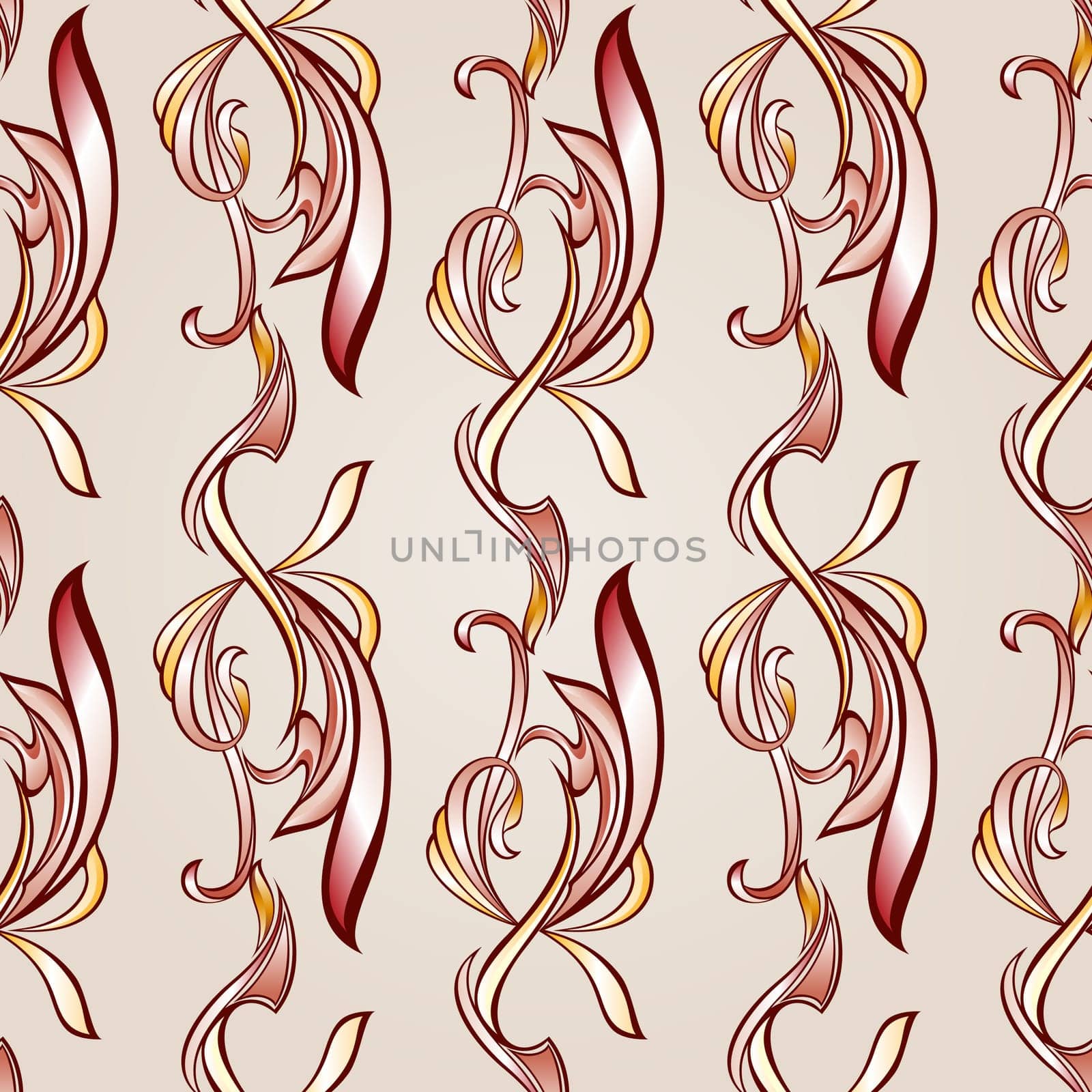 Patterns vertical in the form of vines abstact flowers on a light beige background
