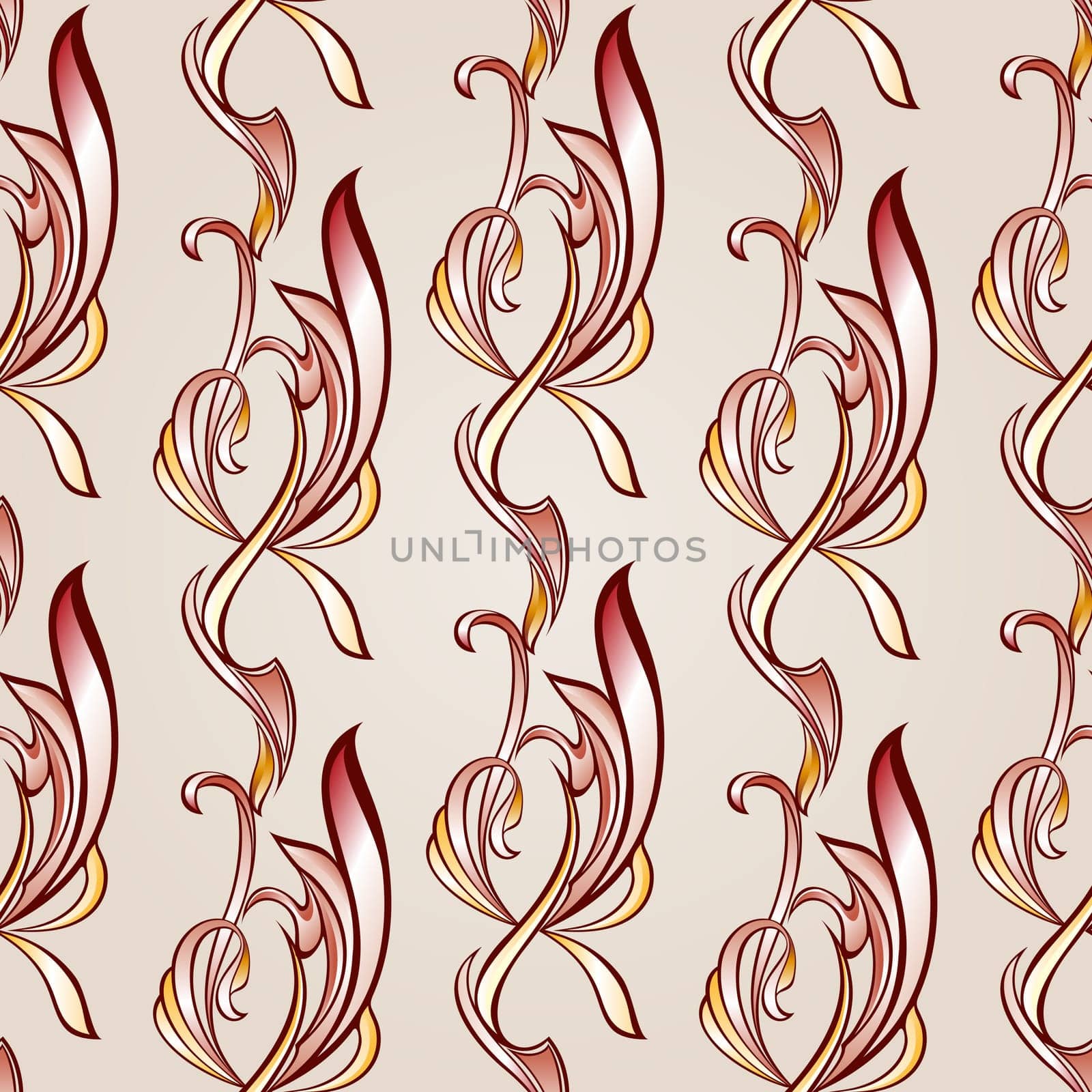 Patterns in the form of vines abstact leafage on a light beige background