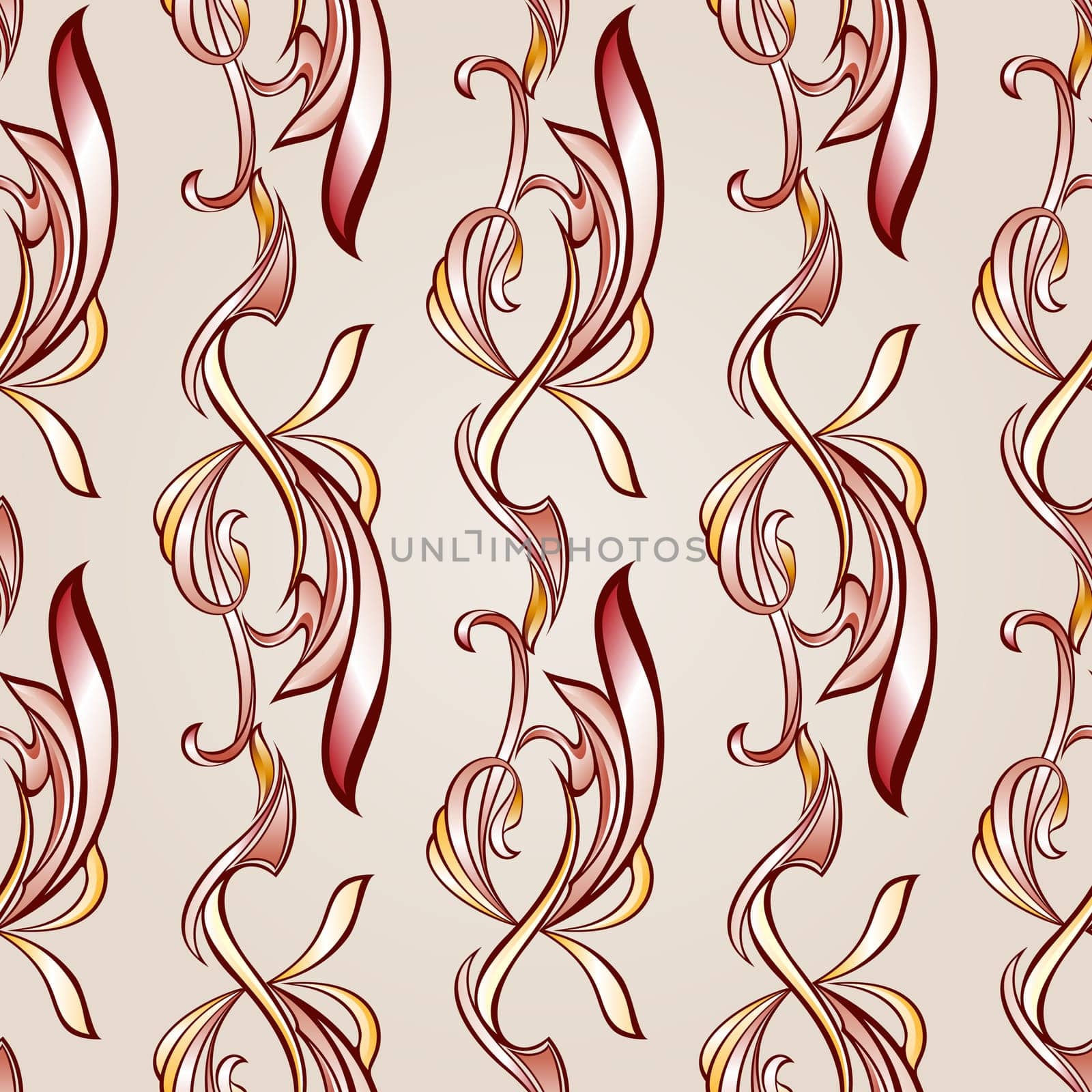Pattern in the form of vines abstact leafage on a light beige background