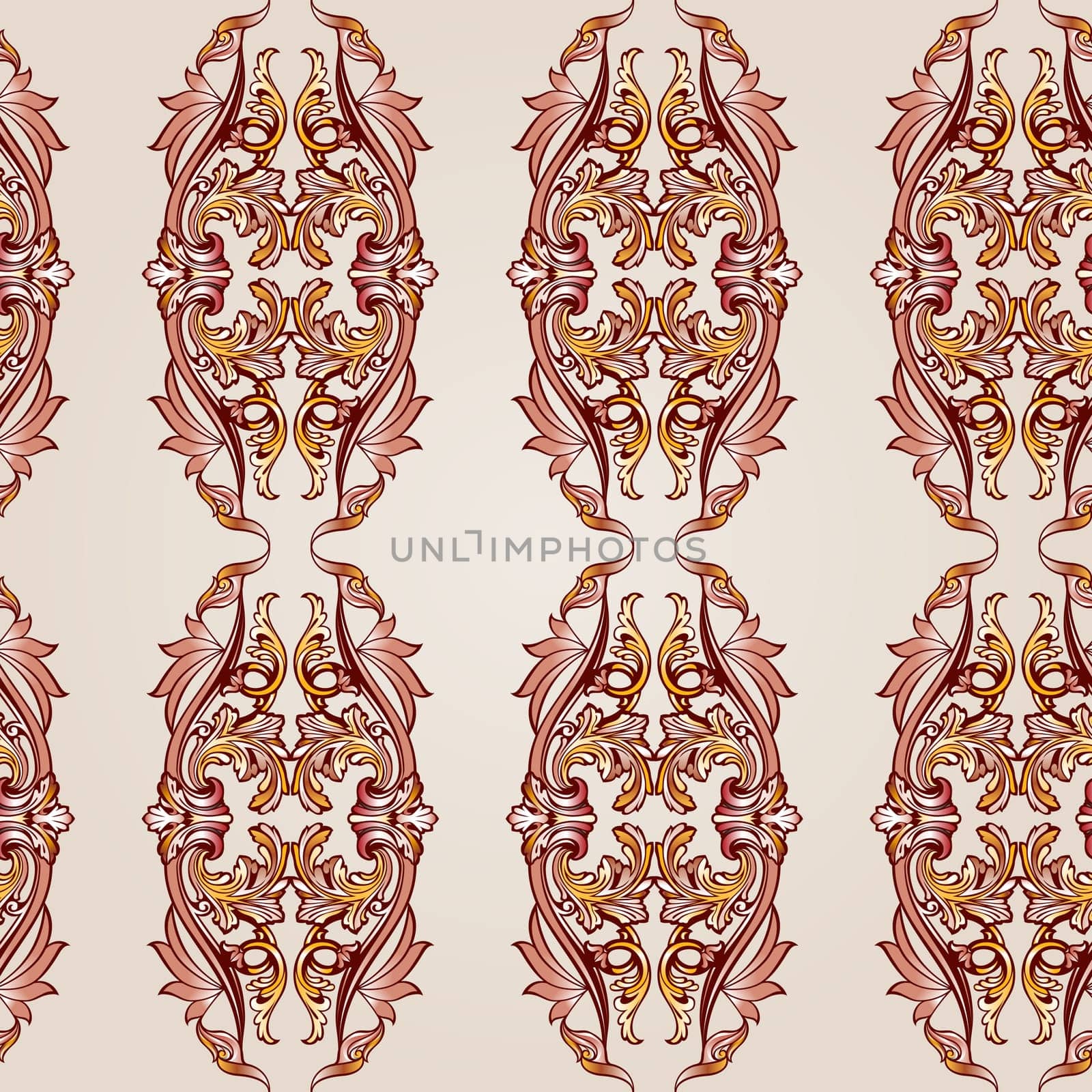 Paperhanging in the form of vines abstact trees on a light beige background