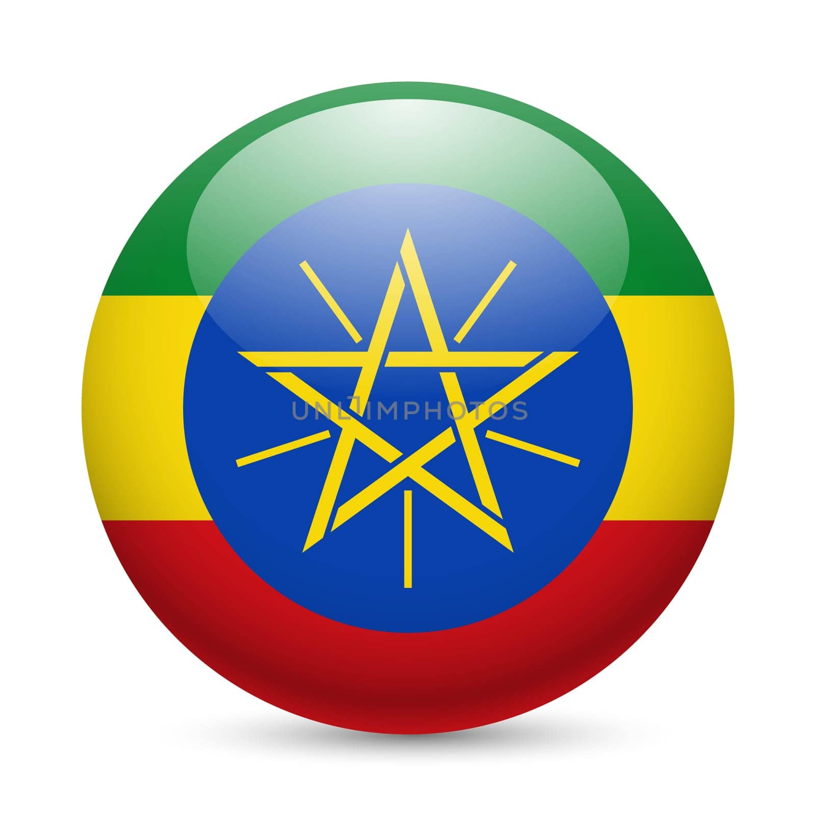 Flag of Ethiopia as round glossy icon. Button with Ethiopian flag