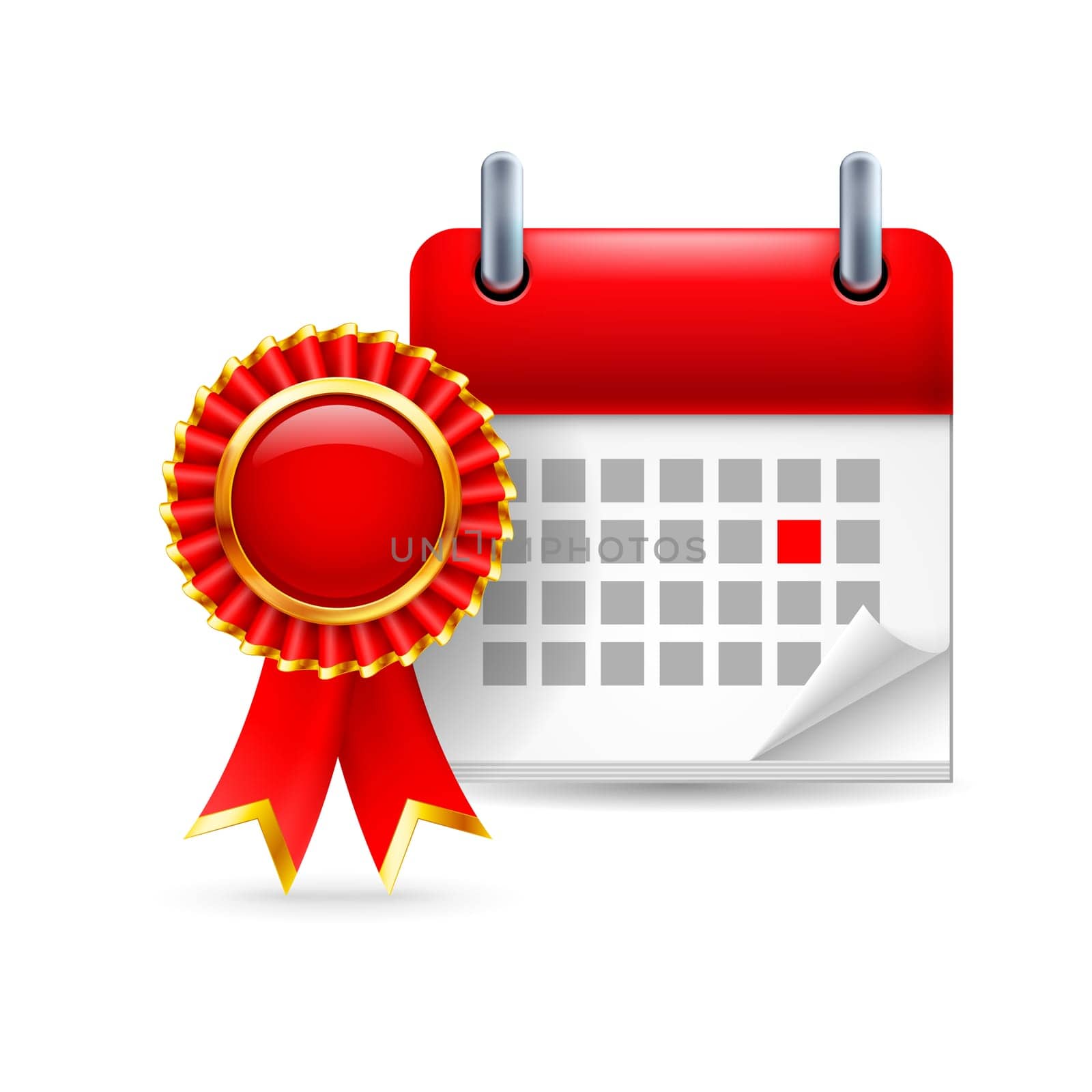 Page calendar with a marked red-letter day of the week. Near to mark of distinction