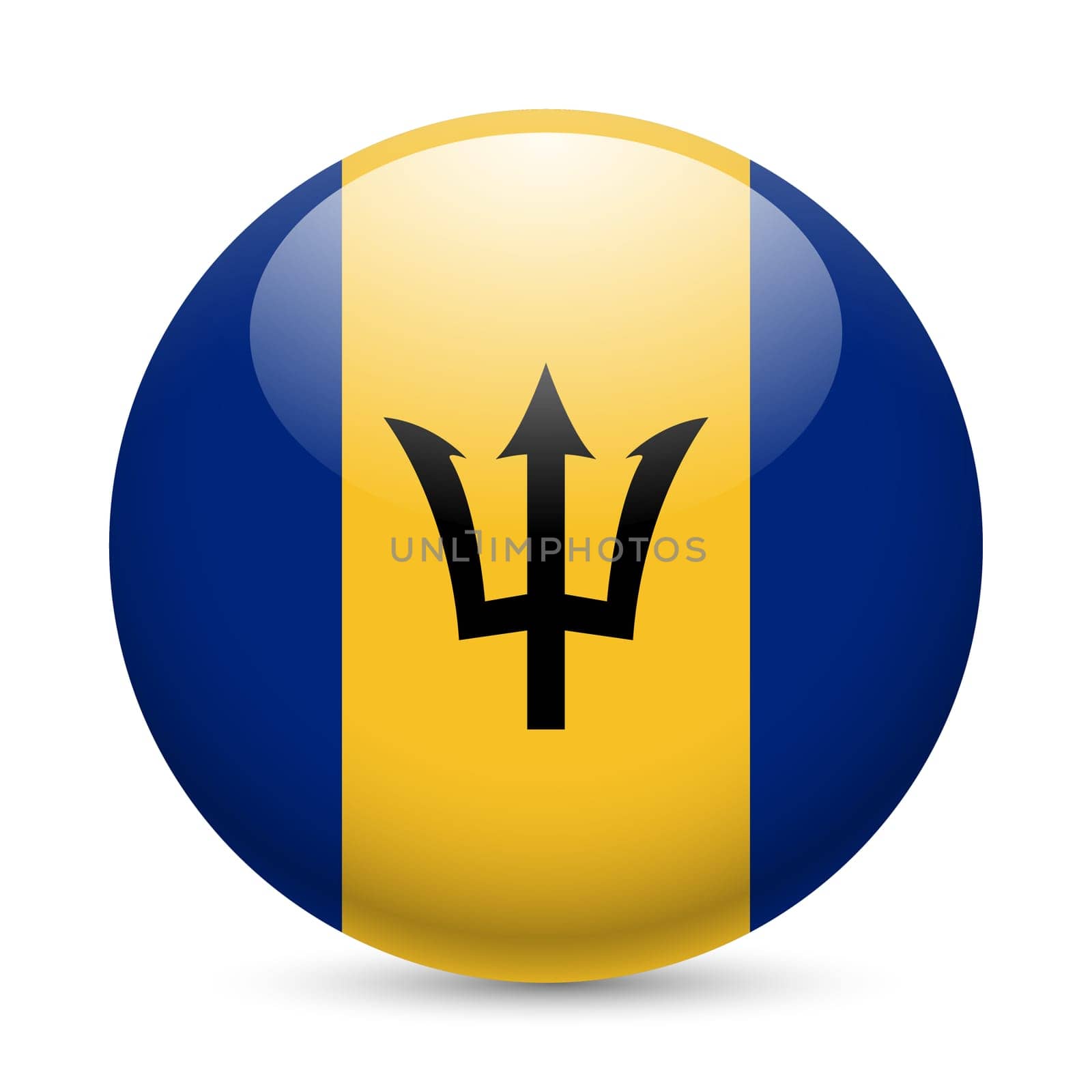 Flag of Barbados as round glossy icon. Button with Barbadian flag
