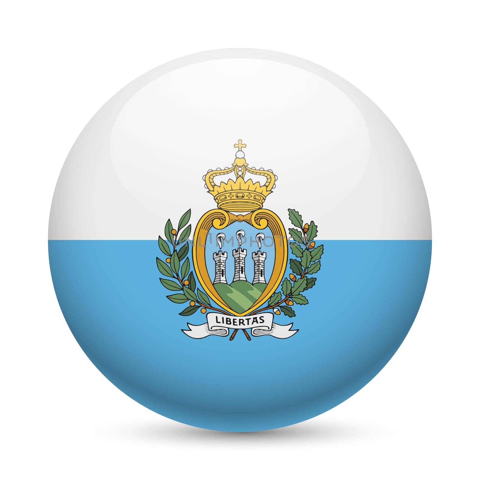 Flag of San Marino as round glossy icon. Button with flag colors