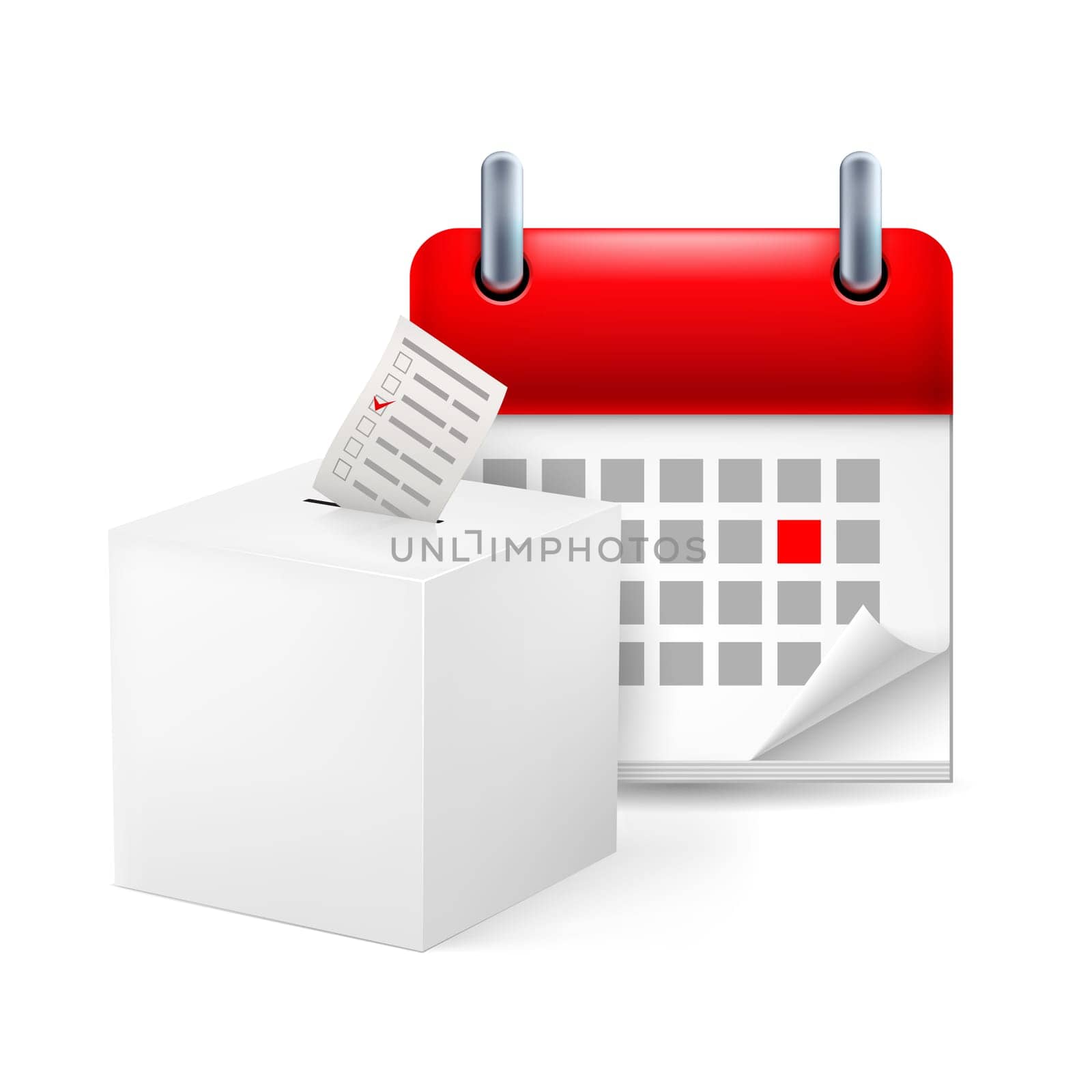 Page calendar with a marked red-letter day of the week. Near to ballot