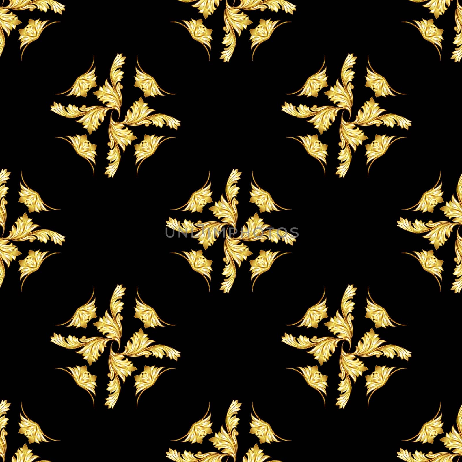 Pattern in the form of abstraction leafs on a black background