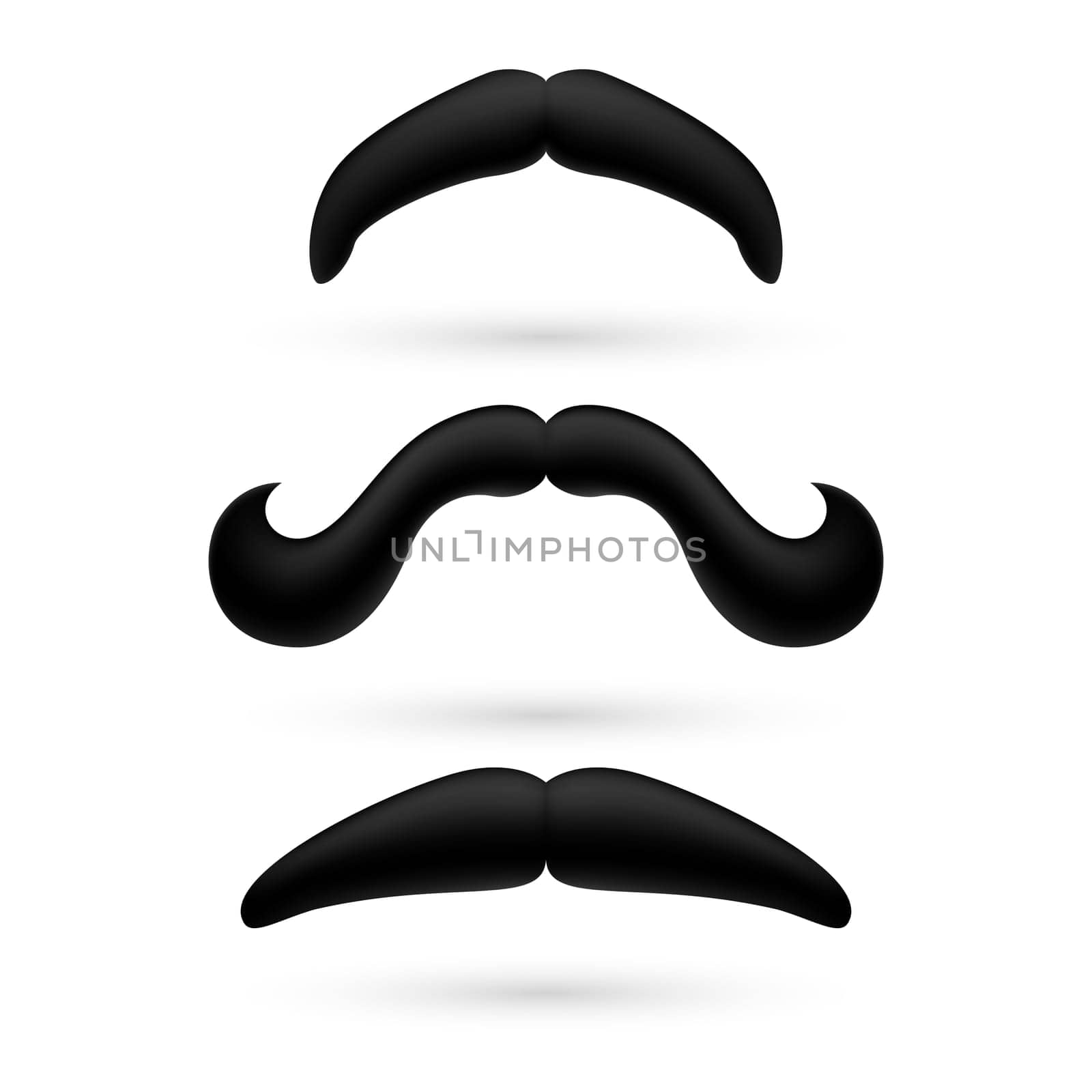 A set of black stylish moustache on white.