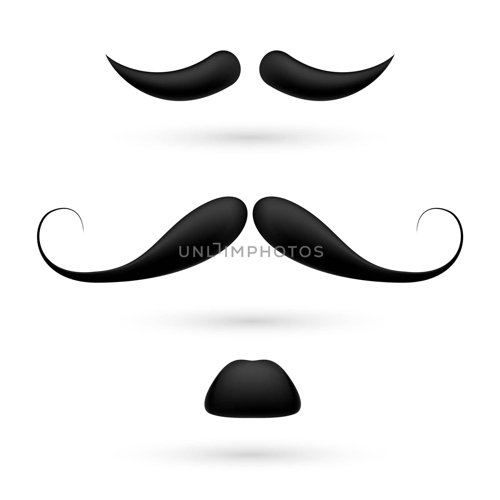 A set of three black moustache on white.