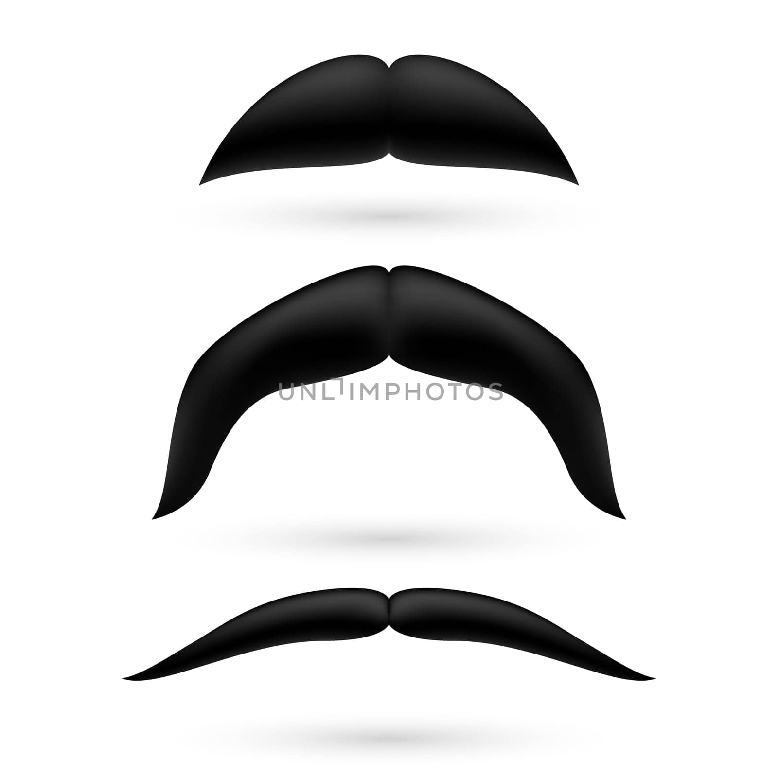 A set of three black moustache on white background.