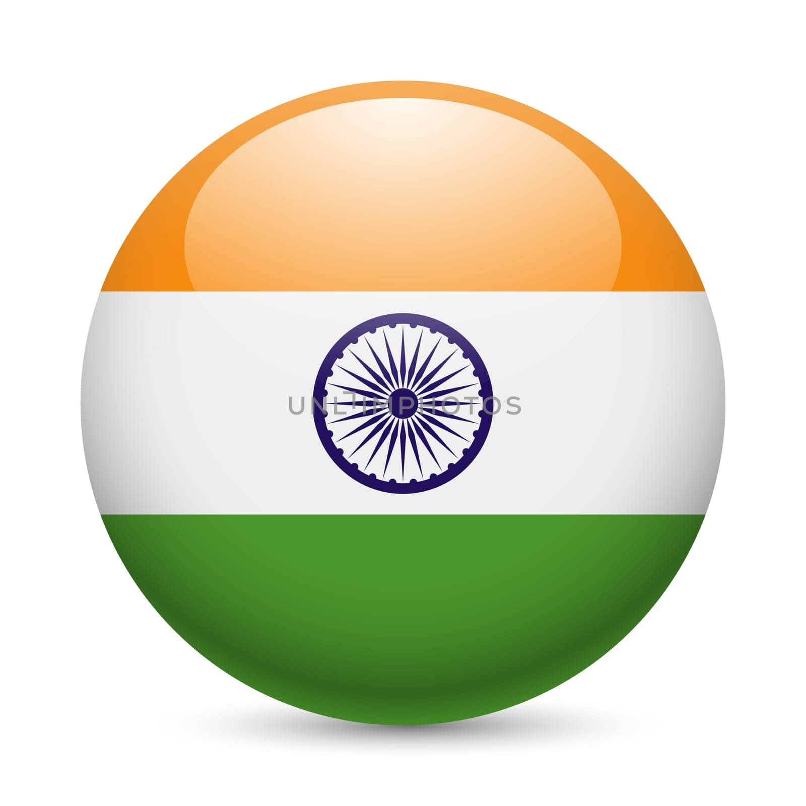Flag of India as round glossy icon. Button with Indian flag