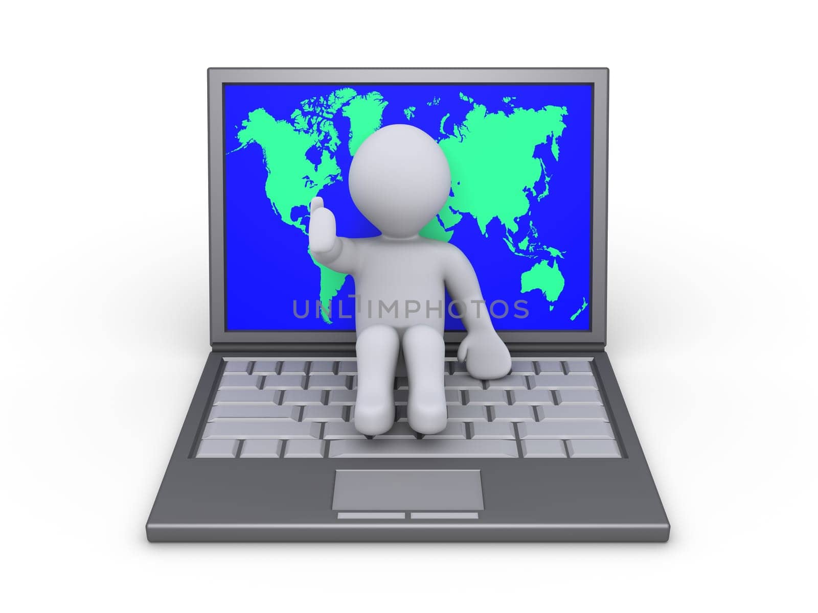 Person sitting on a laptop with the world map on the screen