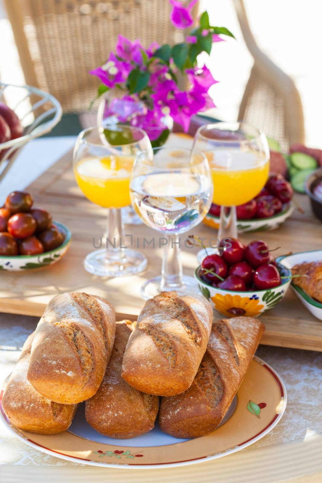 Summer snack or breakfast served in the garden