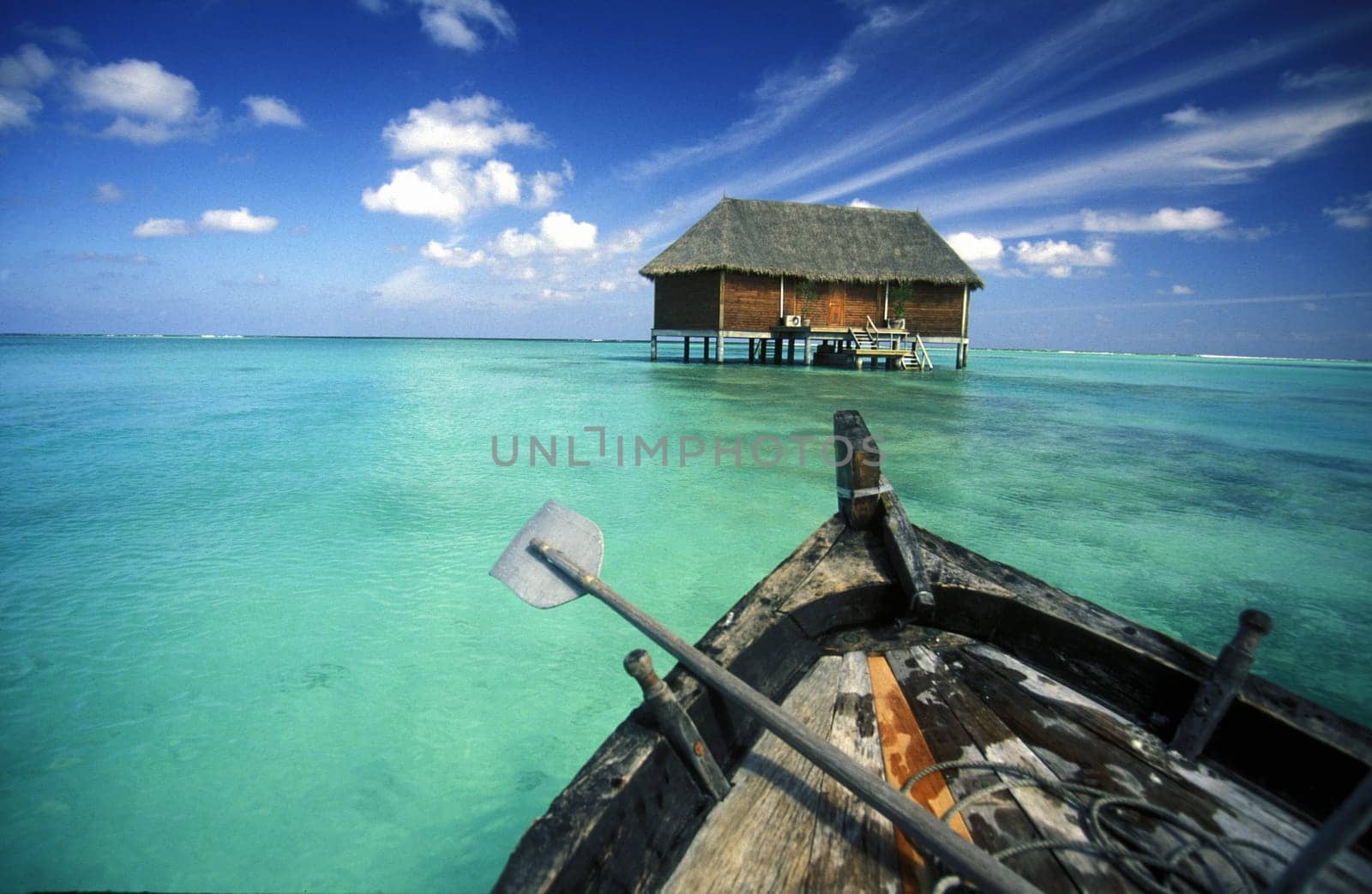 .On a Dhoni sailing ship in the island world in the Northmale Atoll on the islands of the Maldives in the Indian Ocean.