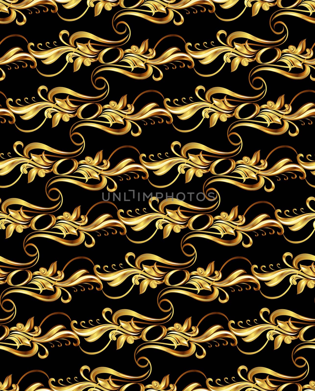 Seamless wallpaper with golden pattern. five horizontal lines in the form of vines