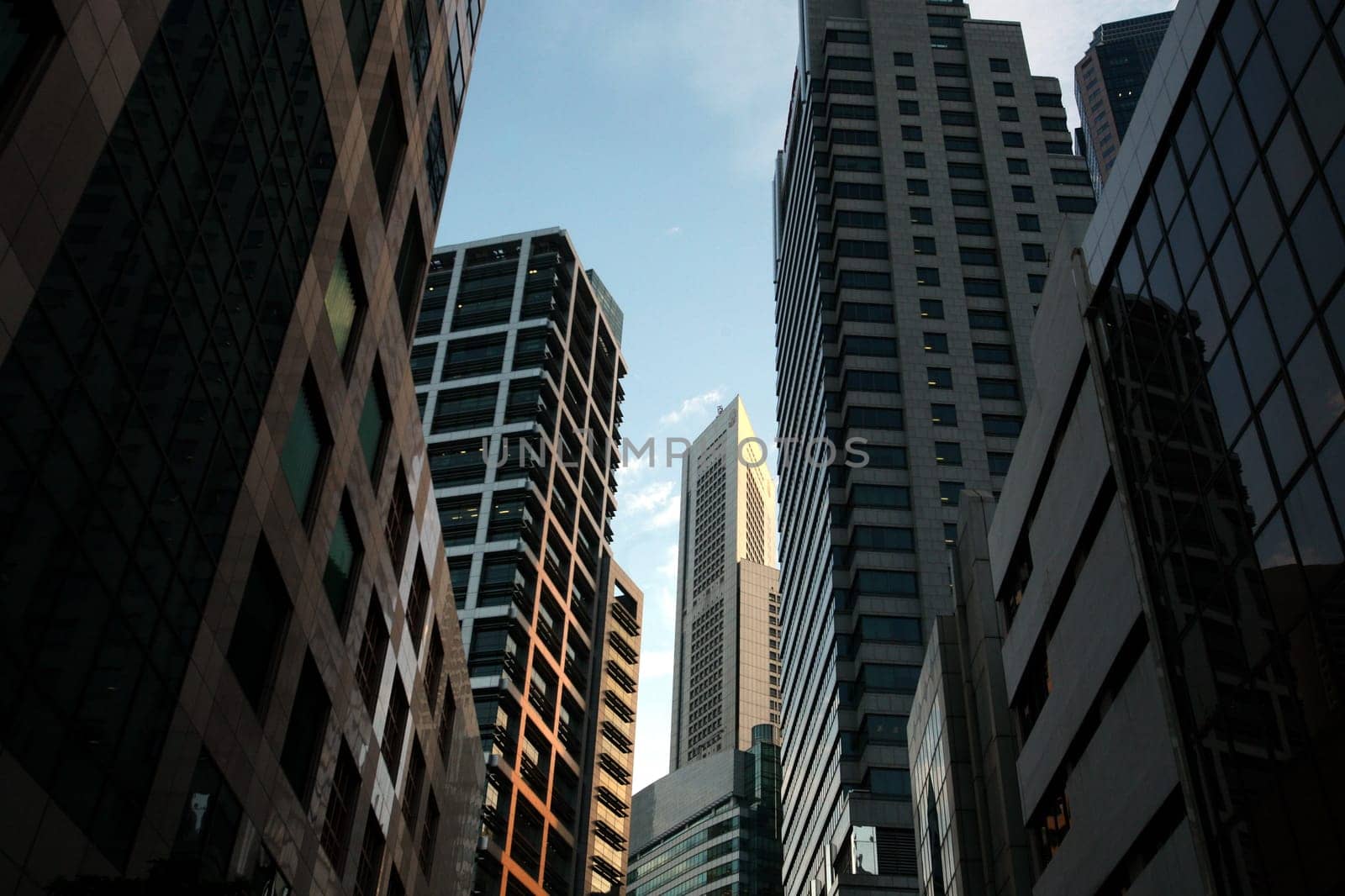 The skyline in the banking district at Boat Quay in Singapore in the island state of Singapore in Asia.
