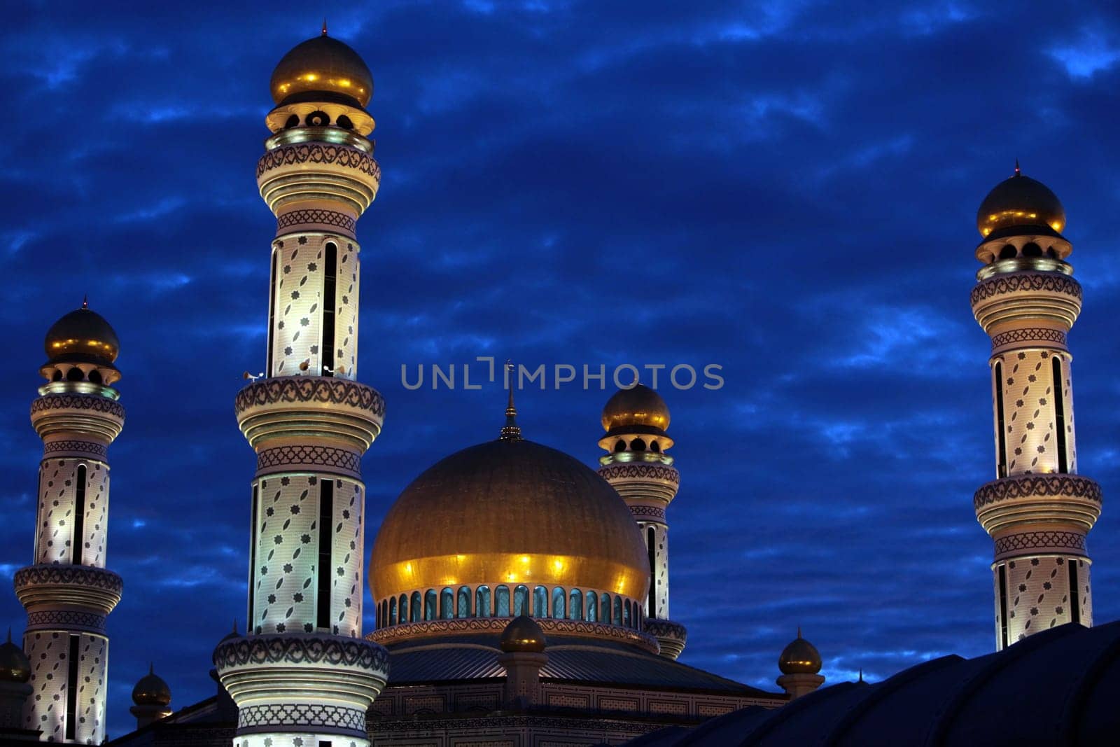 The Jame Asr Hassanal Bolkiah Mosque in the center of the capital Bandar Seri Begawan in the kingdom of Brunei Darussalam on Borneo in South East Asia.