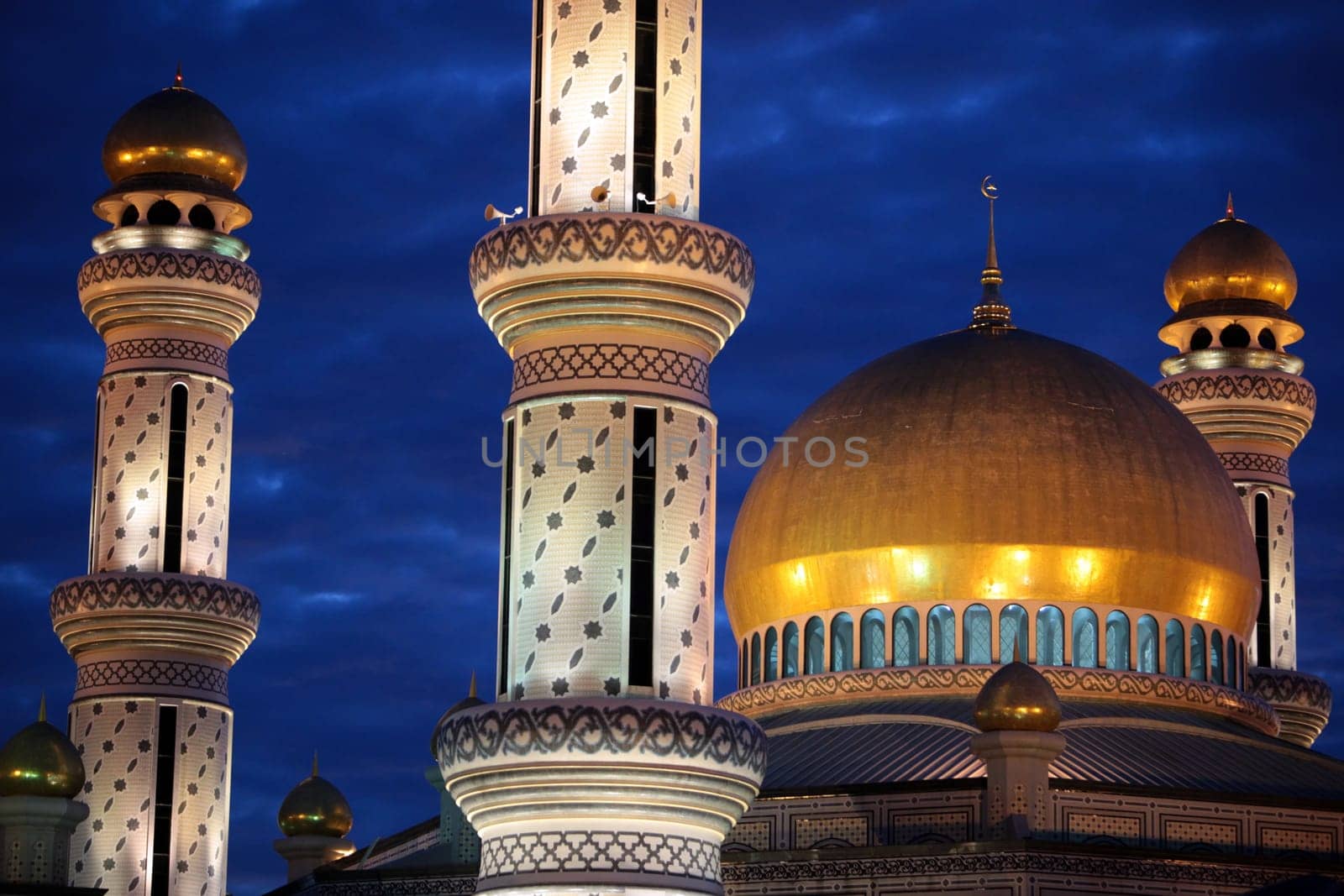 The Jame Asr Hassanal Bolkiah Mosque in the center of the capital Bandar Seri Begawan in the kingdom of Brunei Darussalam on Borneo in South East Asia.