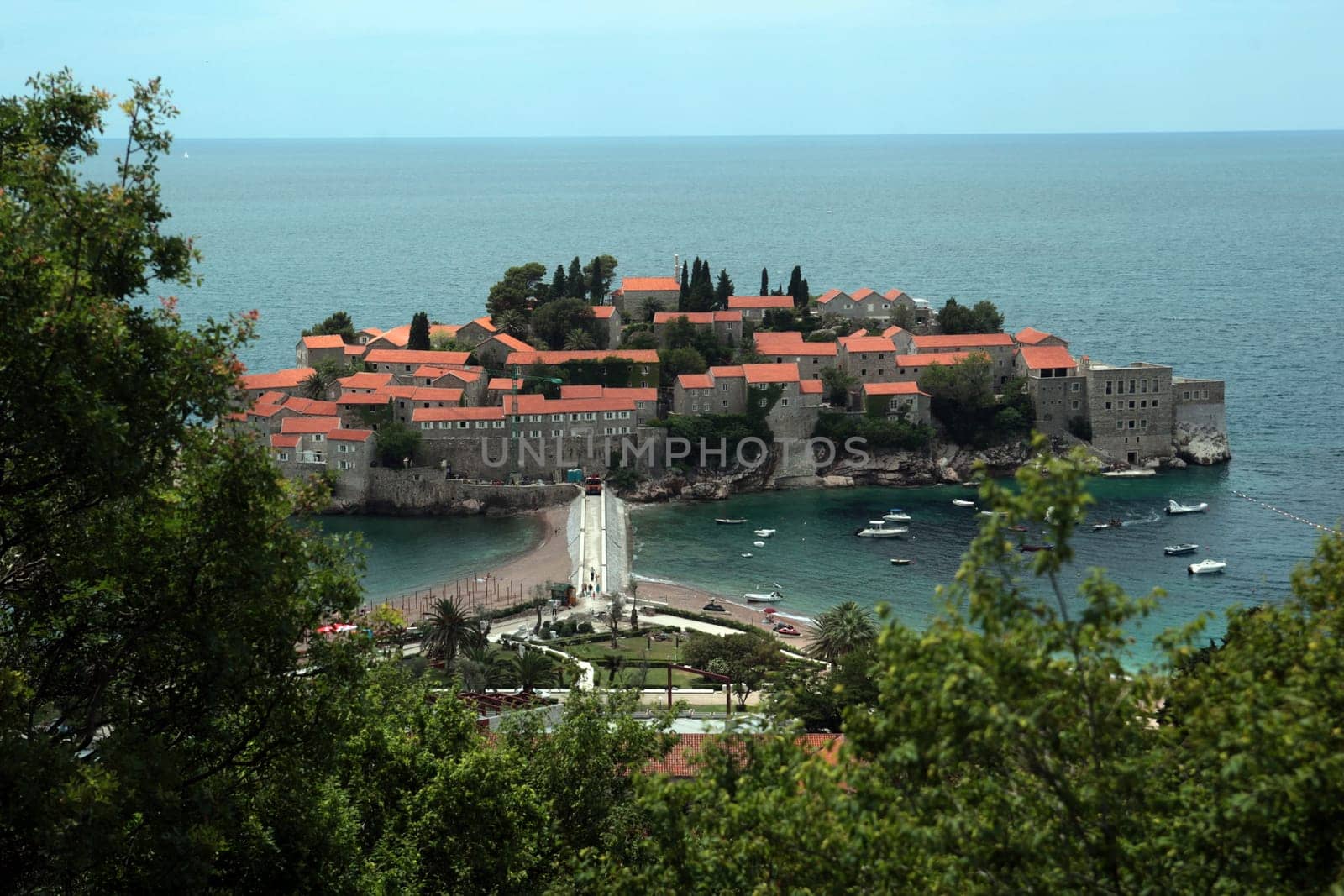 The Hotel Island in Sveti Stefan on the Mediterranean Coast in Montenegro in the Balkans in Eastern Europe